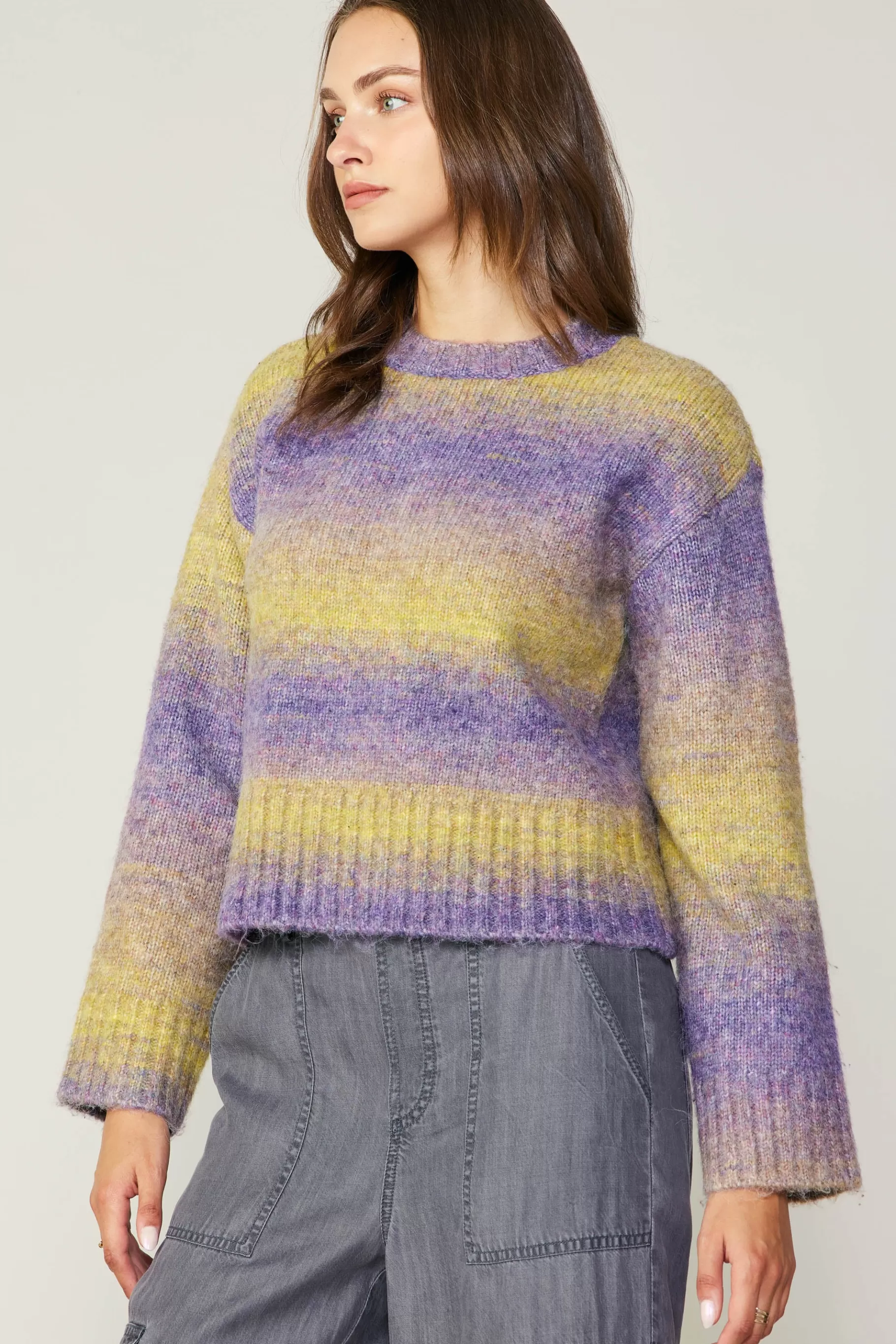 Current Air Sweaters>Gradient Sweater Top PURPLE-YELLOW