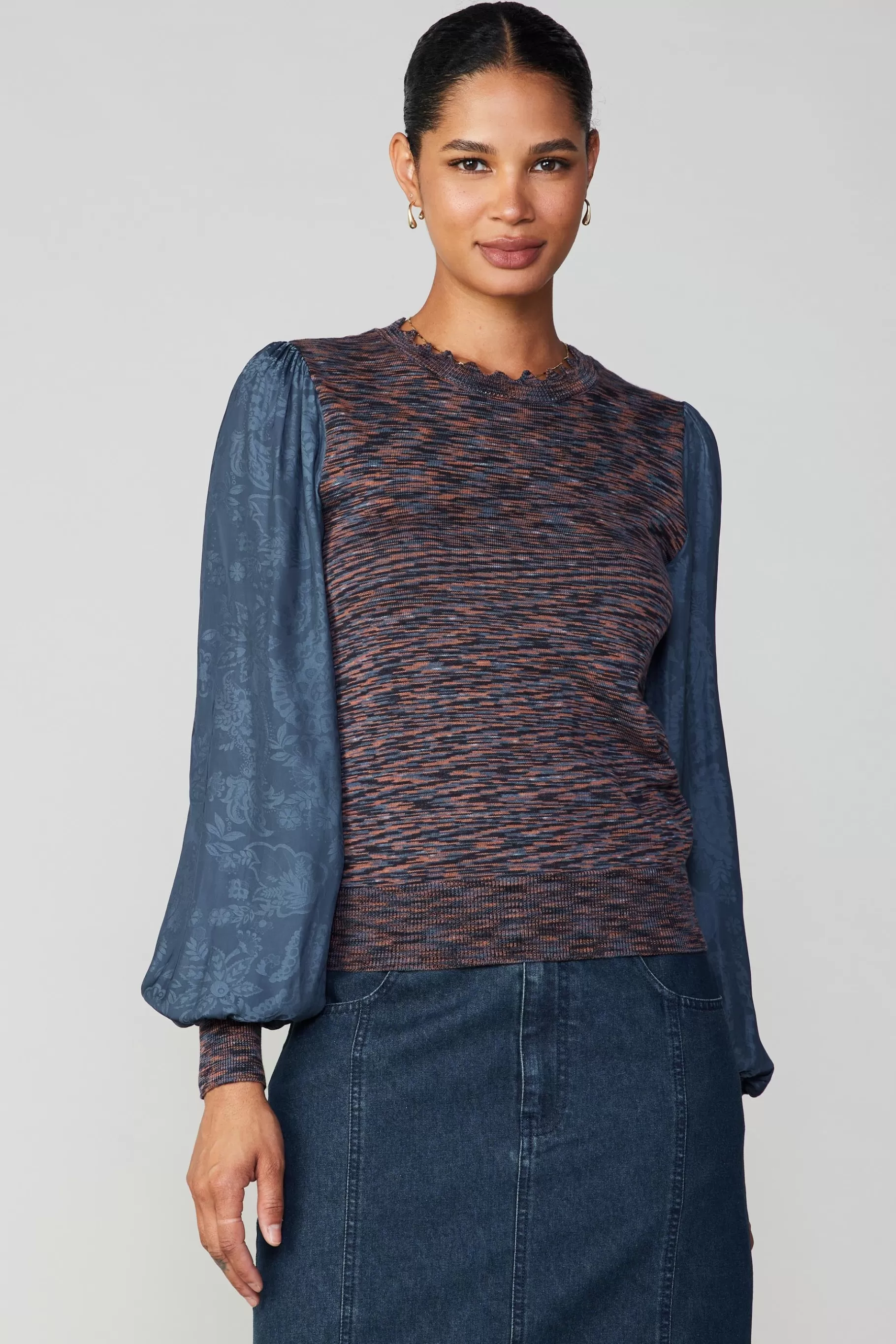 Current Air Long Sleeve Tops | Sweaters>Heather Contrast Sweater Top NAVY