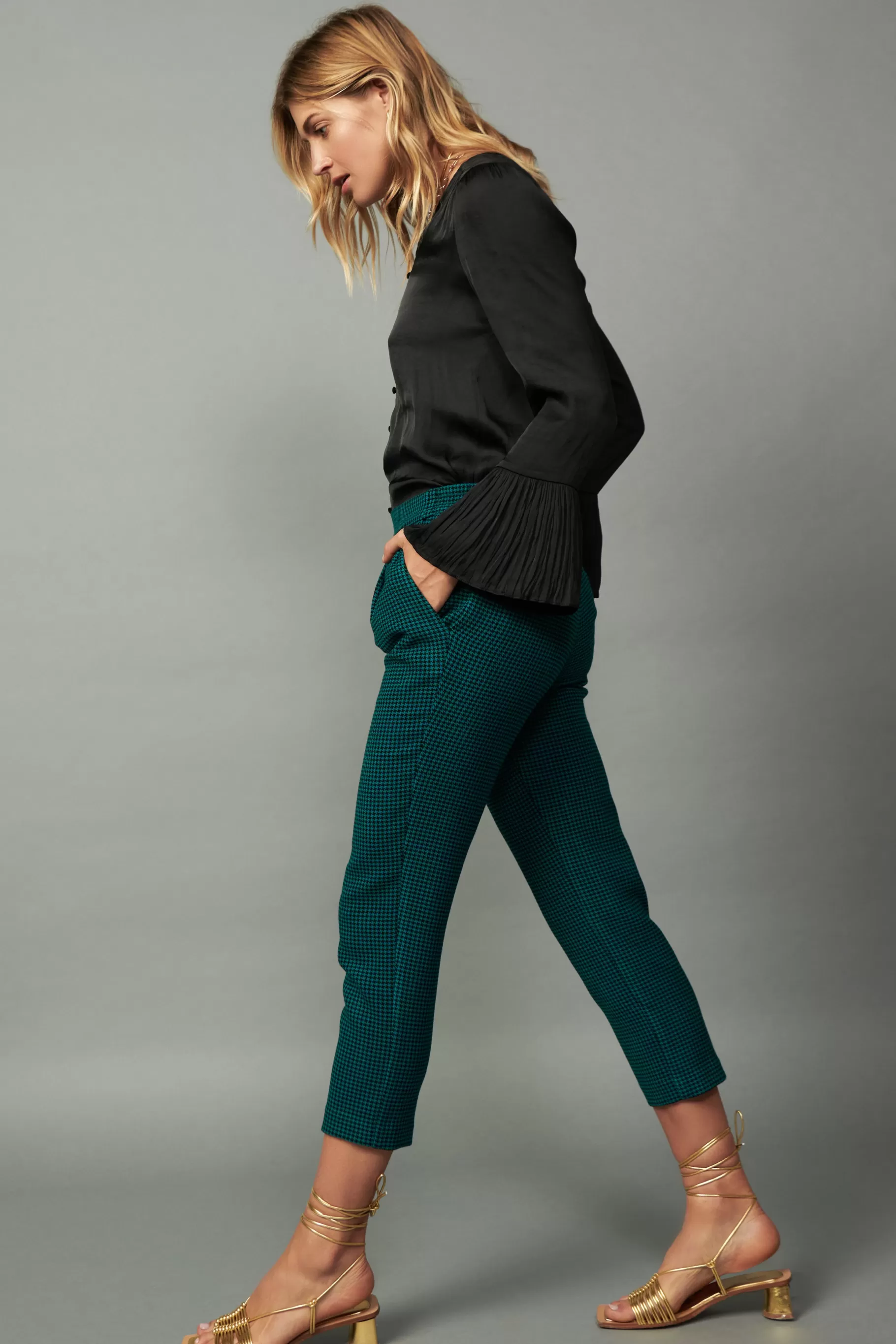 Current Air Pants>Houndstooth Patterned Straight Pants DARKTEAL