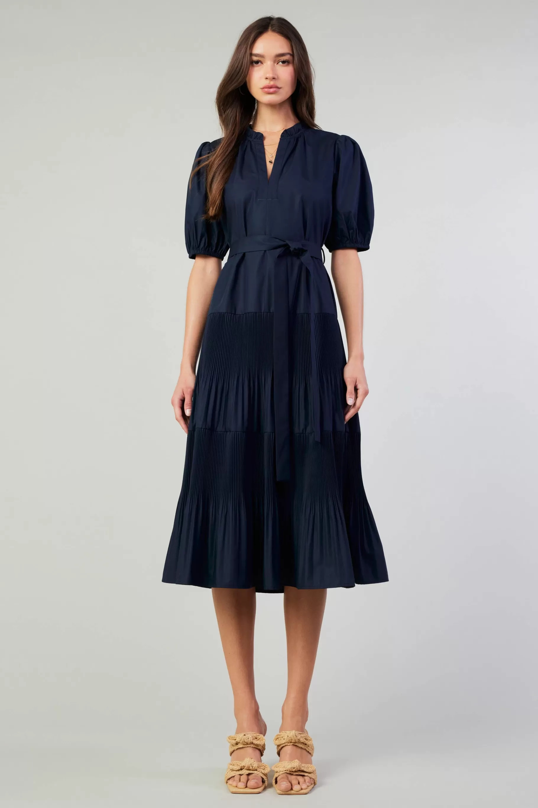 Current Air Midi Dresses>Ilana Pleated Midi Dress NAVY