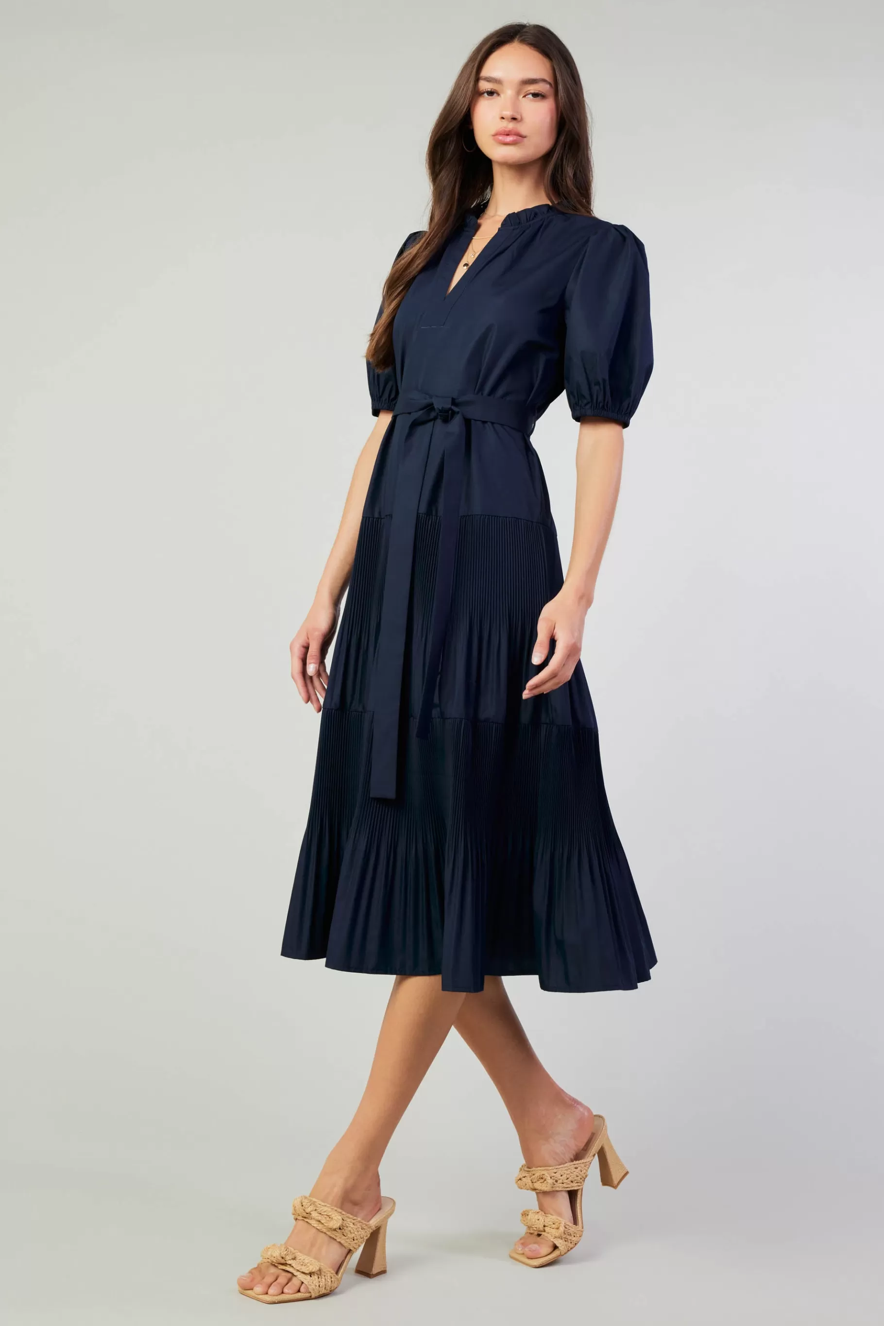 Current Air Midi Dresses>Ilana Pleated Midi Dress NAVY