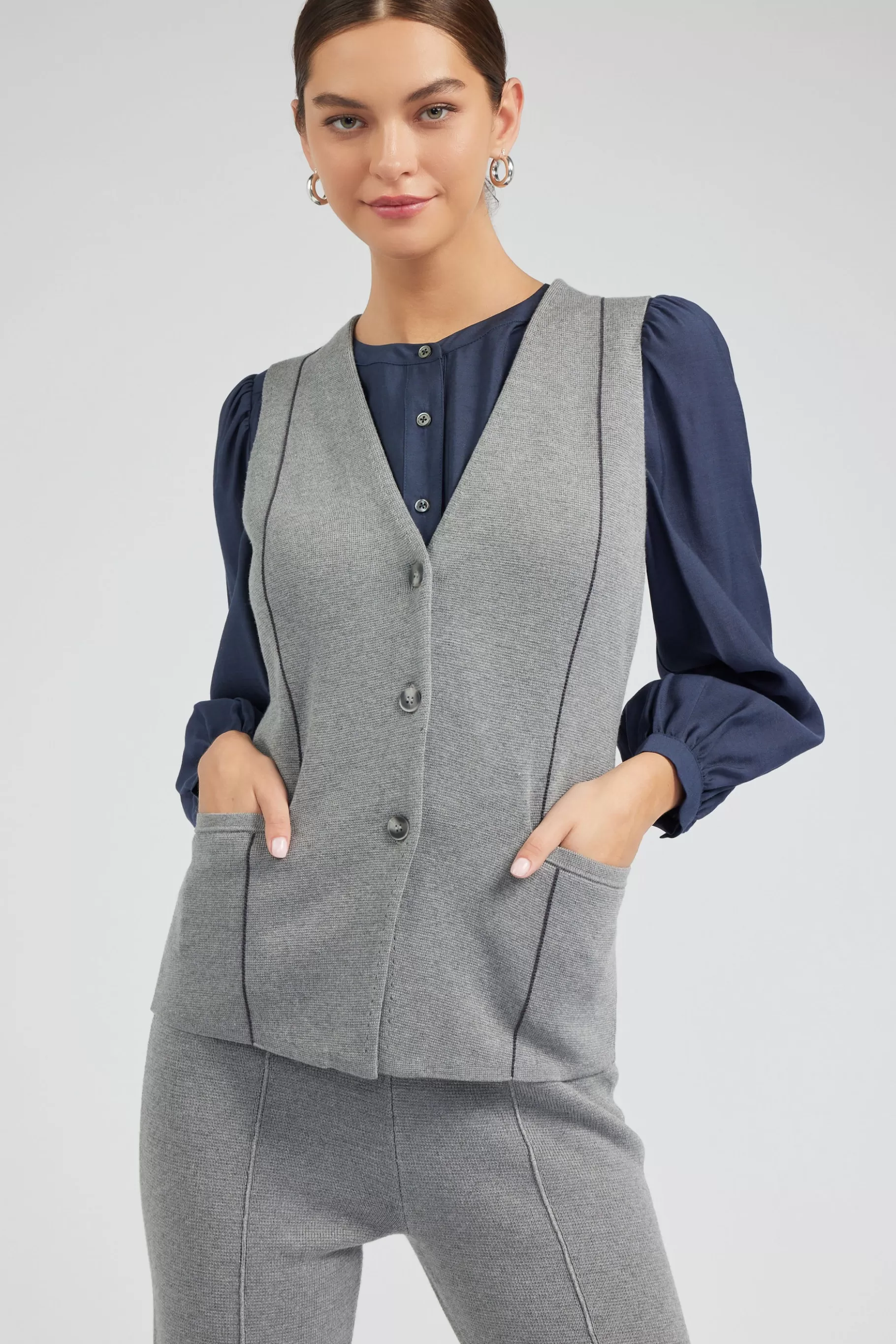 Current Air Knitwear>Knit Vest HEATHERGREY