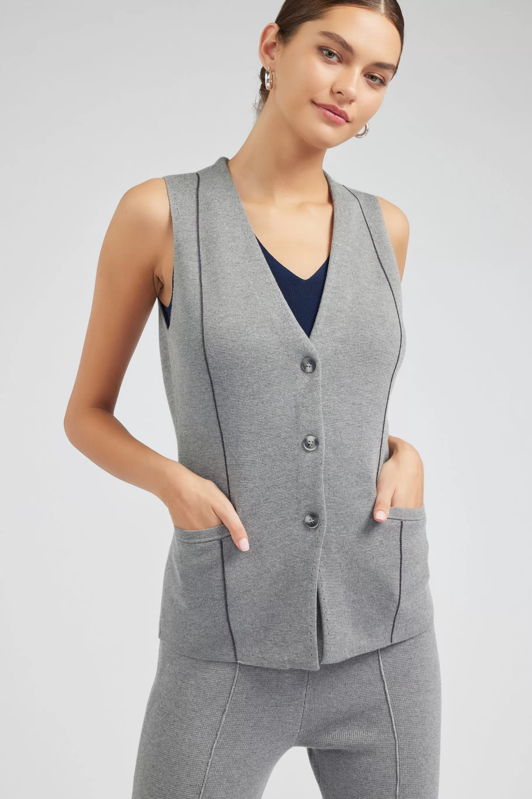 Current Air Knitwear>Knit Vest HEATHERGREY