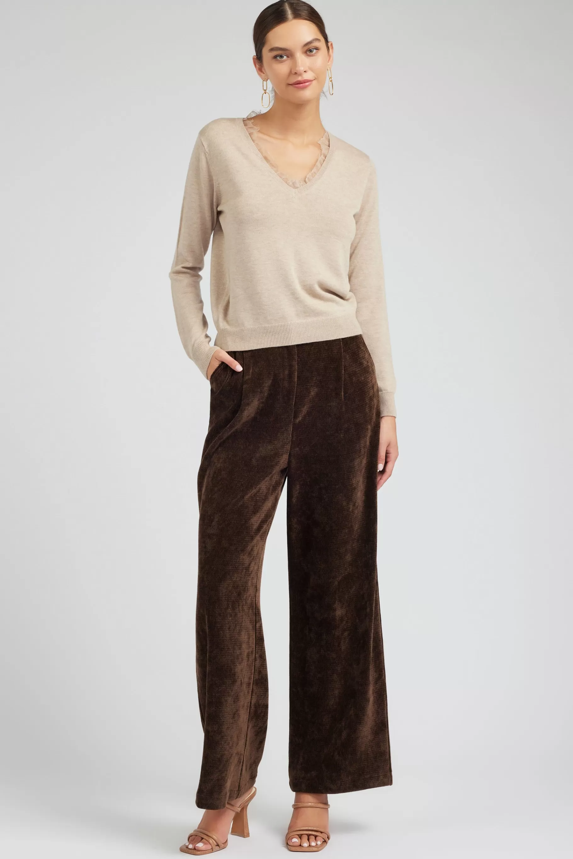 Current Air Knitwear | Sweaters>Lace Detail Sweater Top OATMEAL