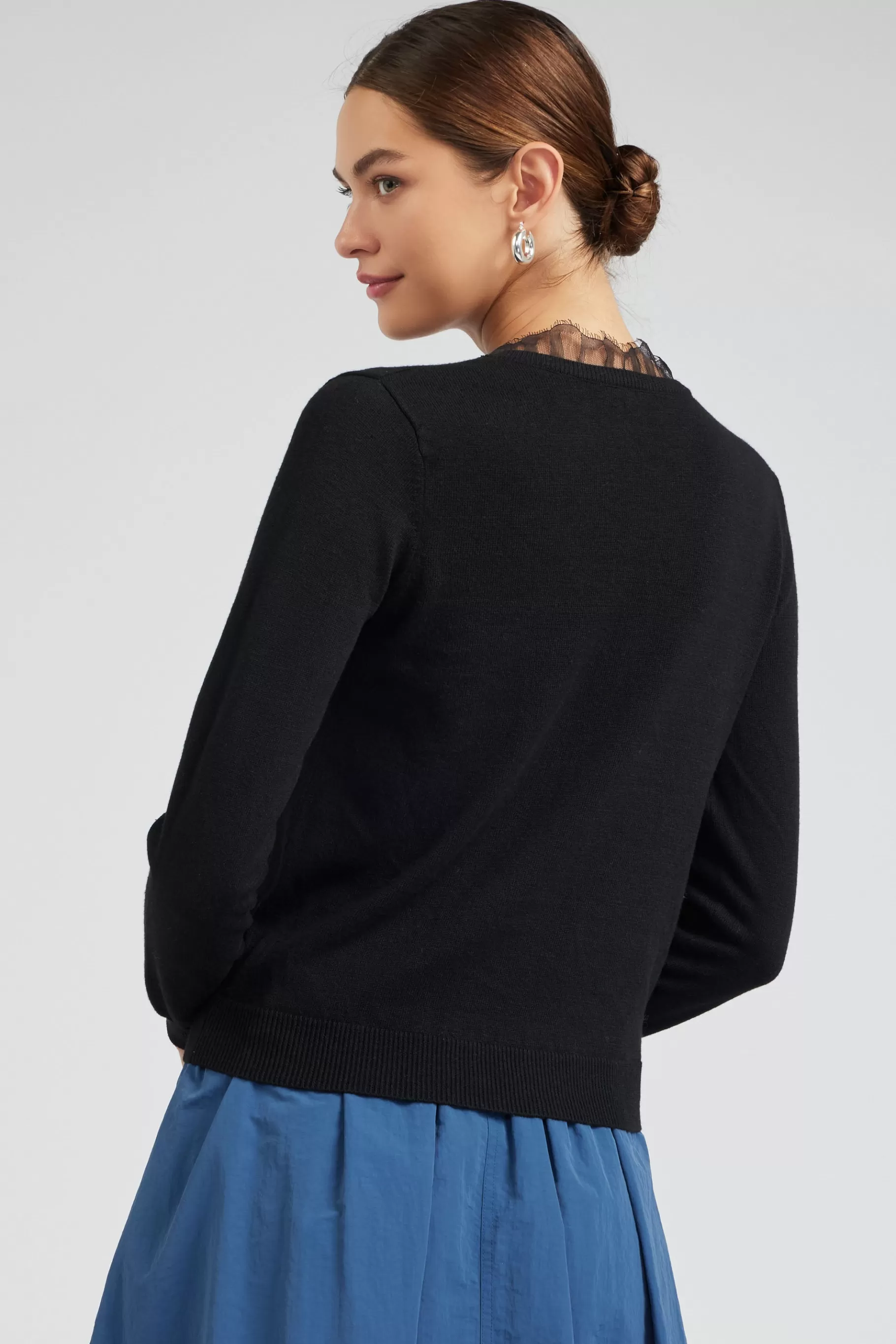 Current Air Knitwear | Sweaters>Lace Detail Sweater Top BLACK