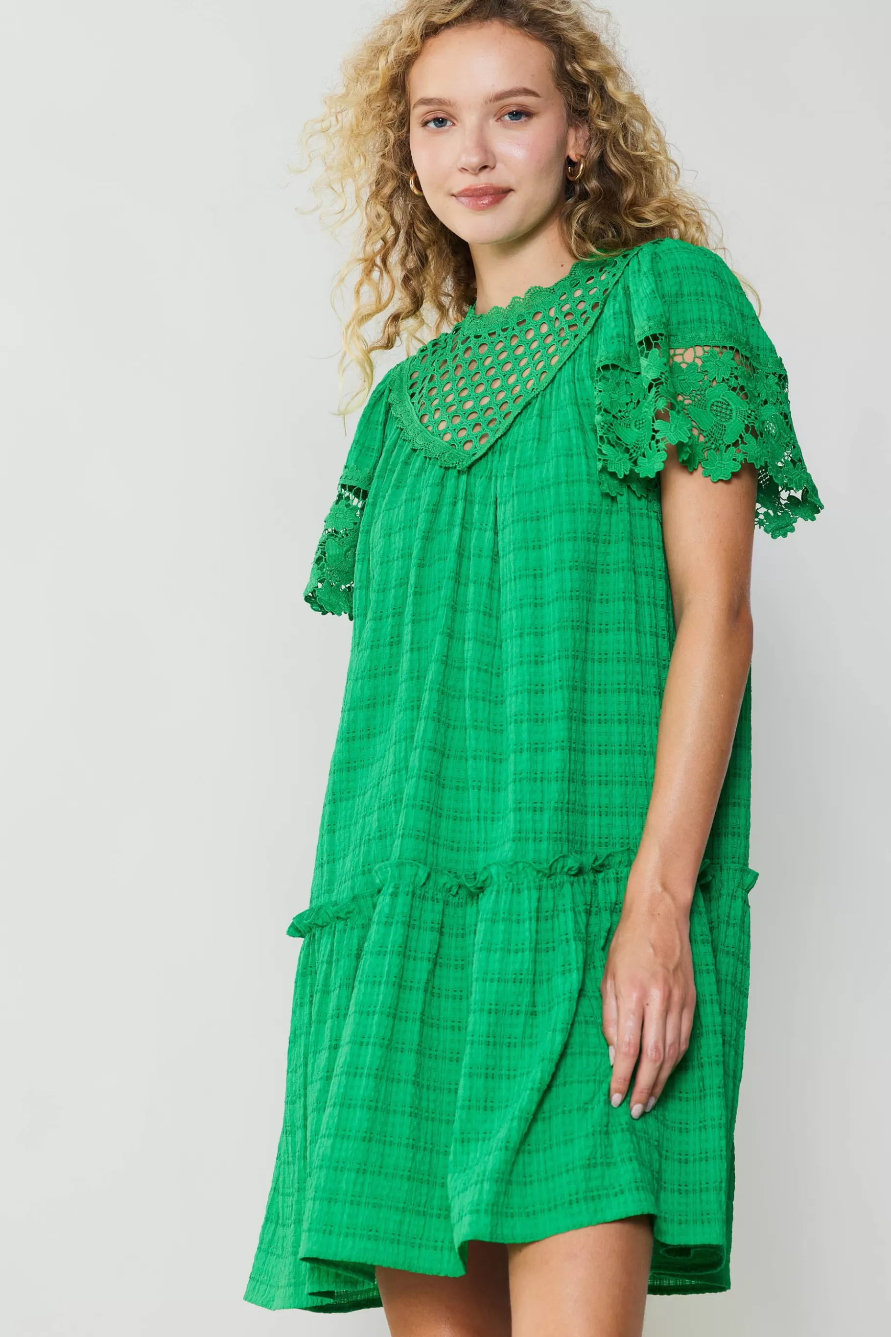 Current Air Mini Dresses>Lace Sleeve Mini Dress GREEN