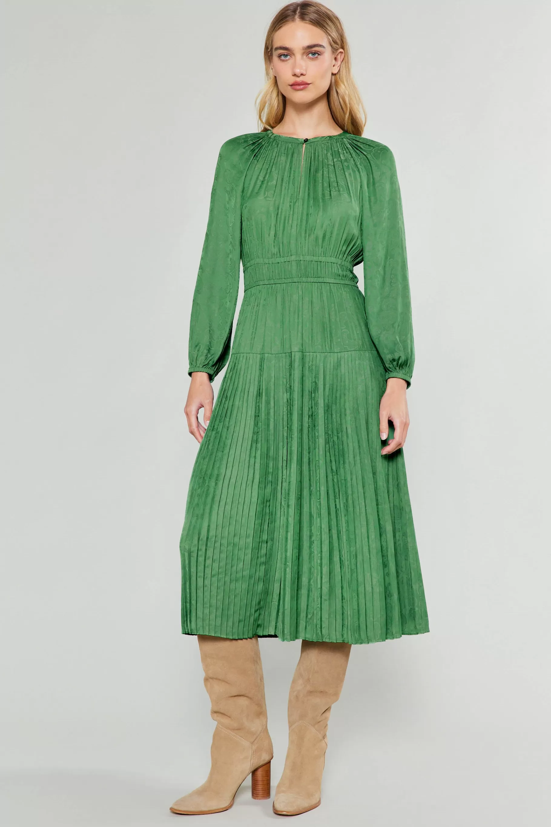 Current Air Midi Dresses>Laraline Paisley Jacquard Midi Dress LEAFGREEN