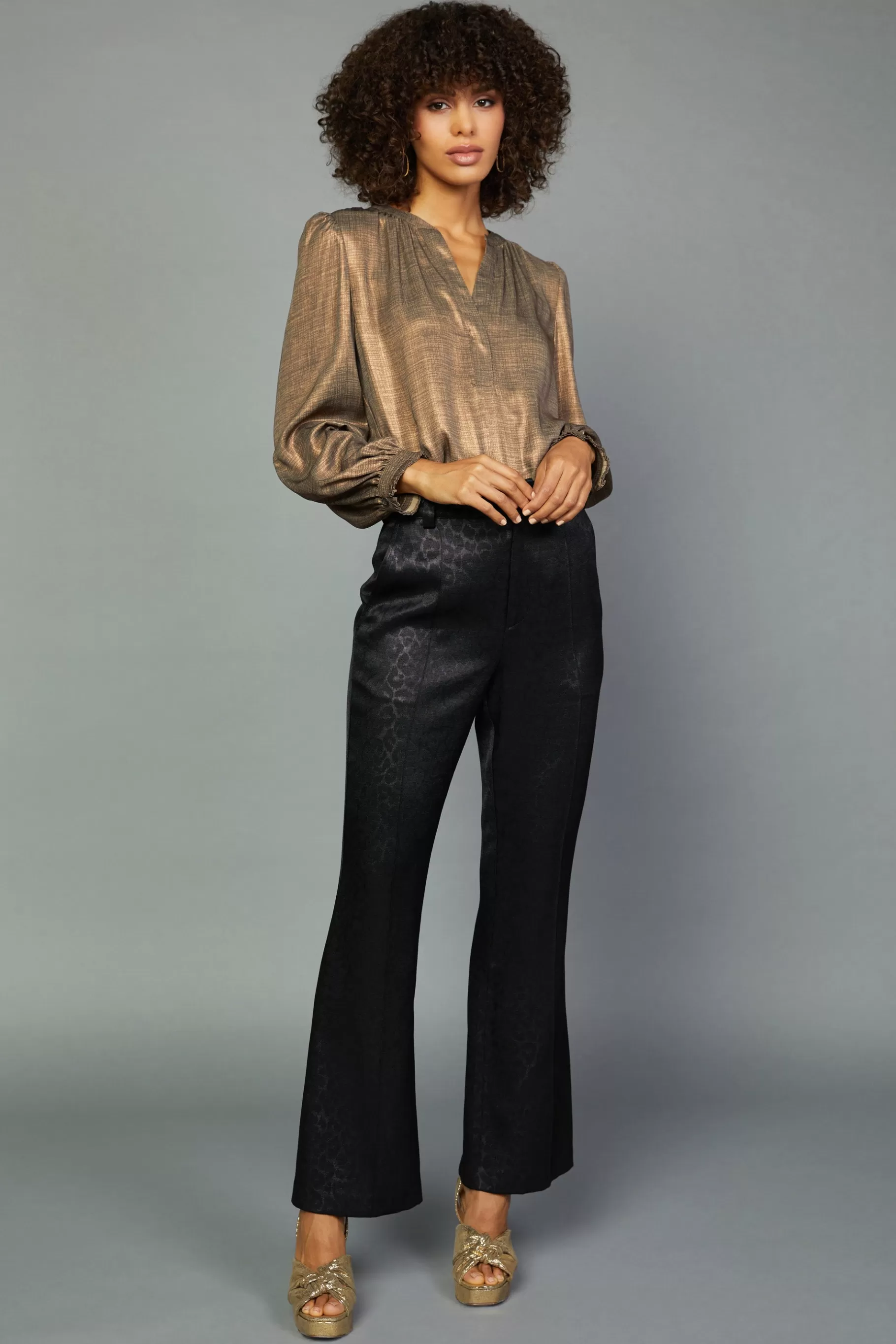 Current Air Pants>Leopard Jacquard Flare Pants BLACK-LEOPARD