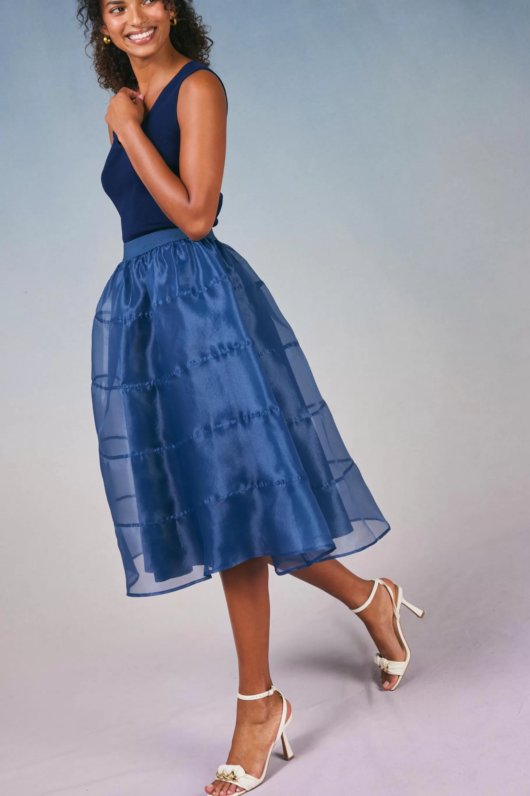 Current Air Skirts>Lined Organza Skirt SLATENAVY