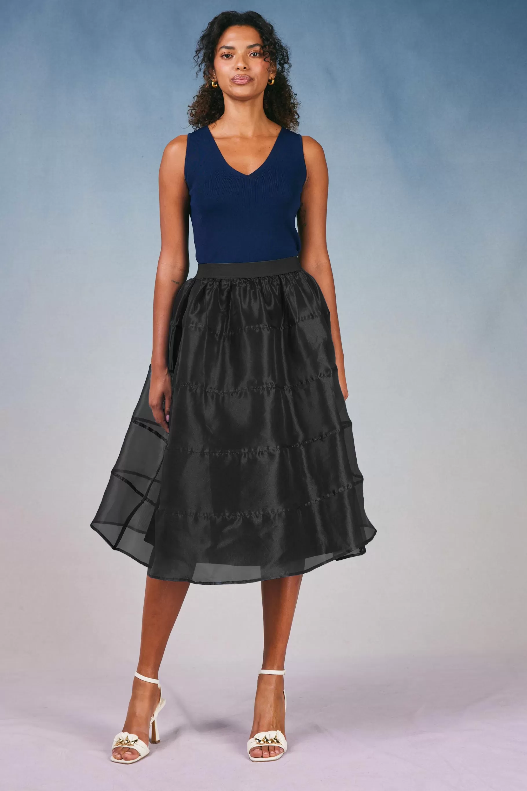 Current Air Skirts>Lined Organza Skirt BLACK