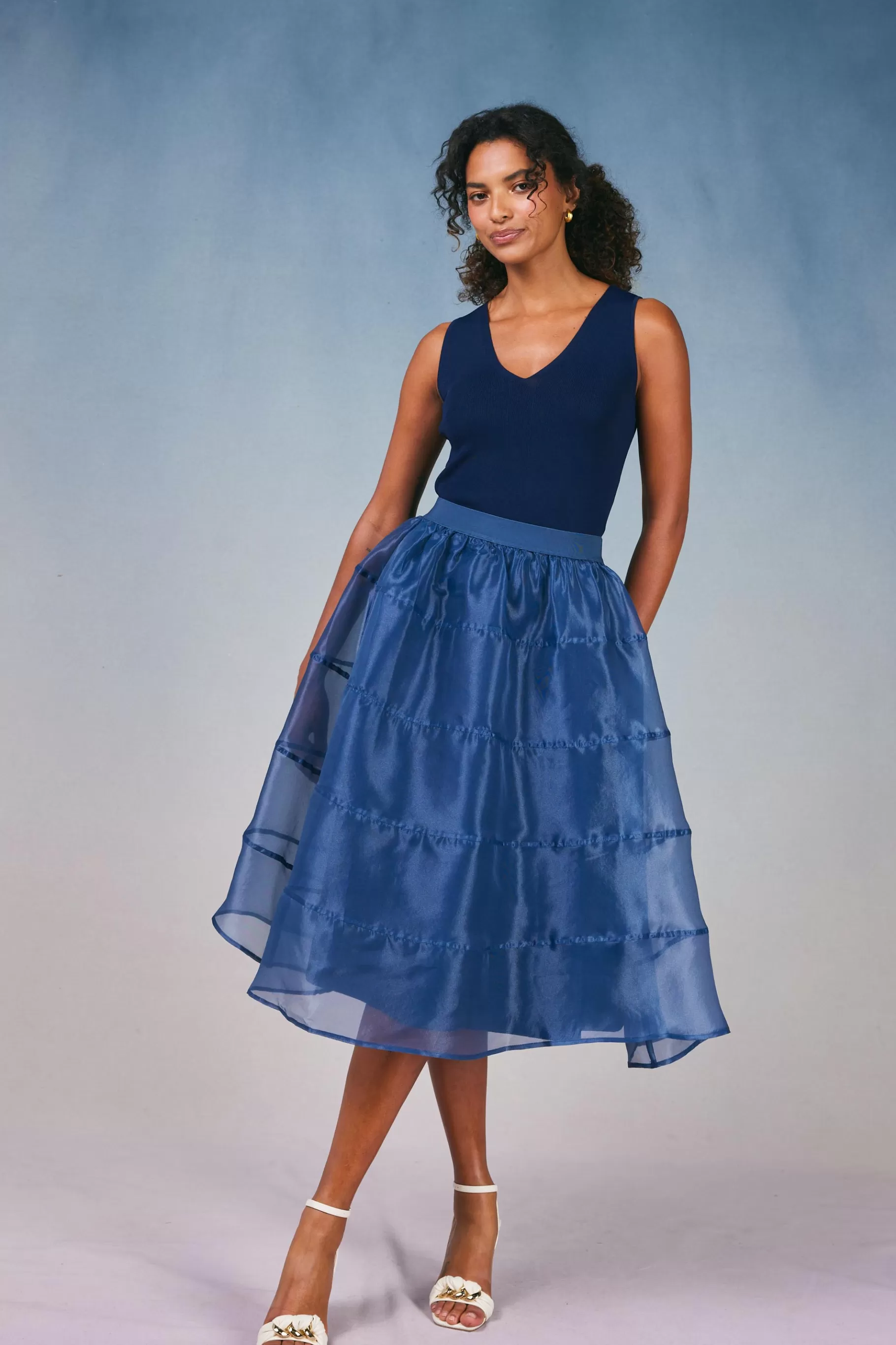 Current Air Skirts>Lined Organza Skirt SLATENAVY