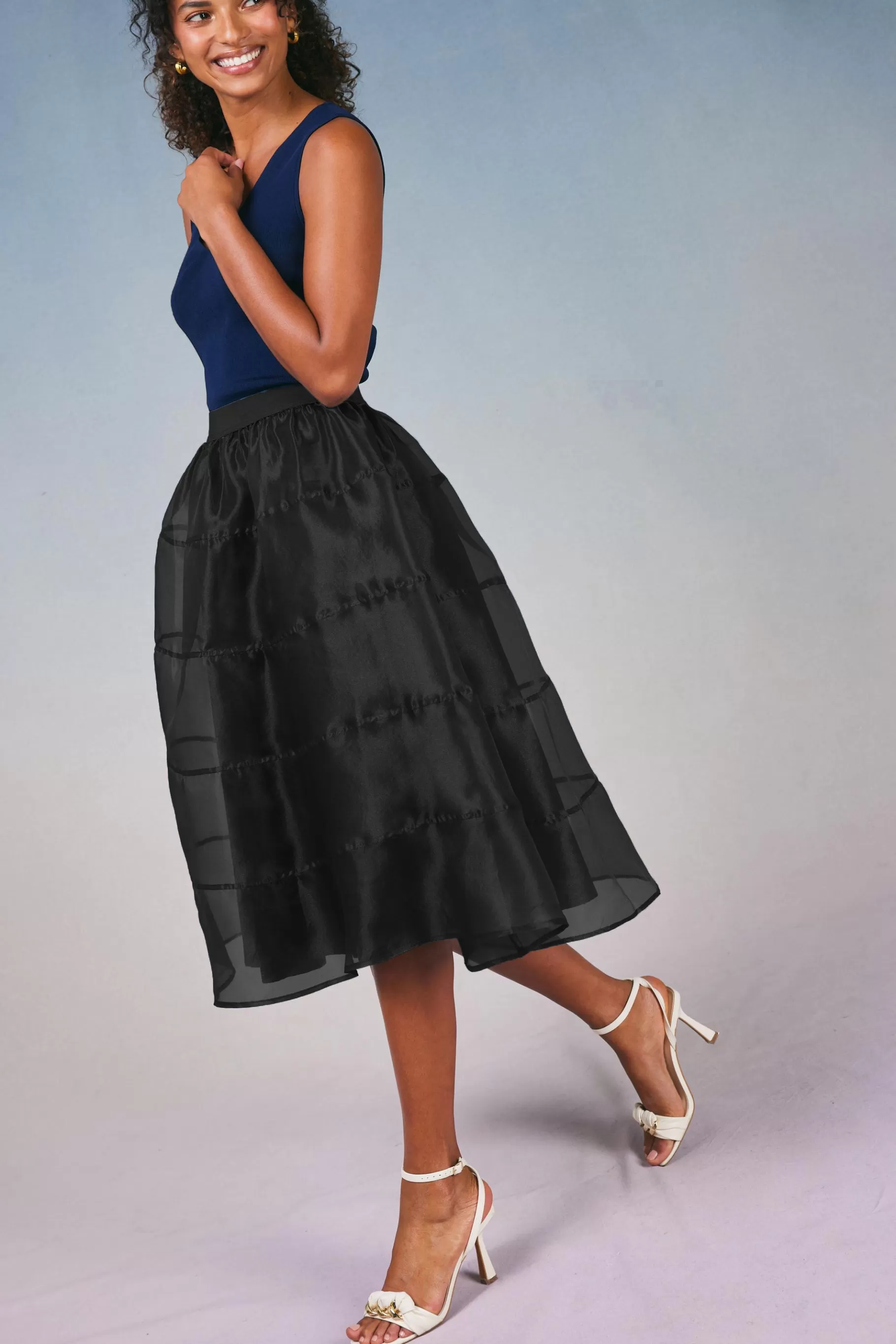 Current Air Skirts>Lined Organza Skirt BLACK