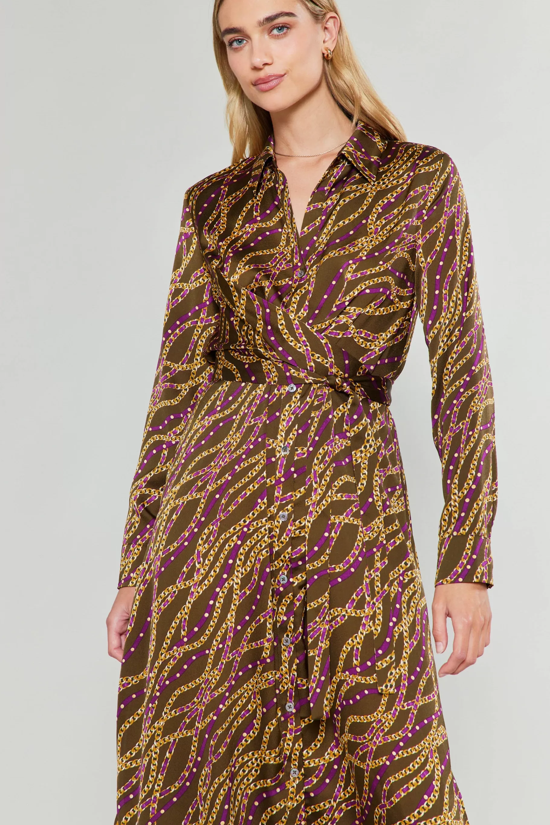 Current Air Midi Dresses>Link Motif Shirt Dress OLIVEWINE