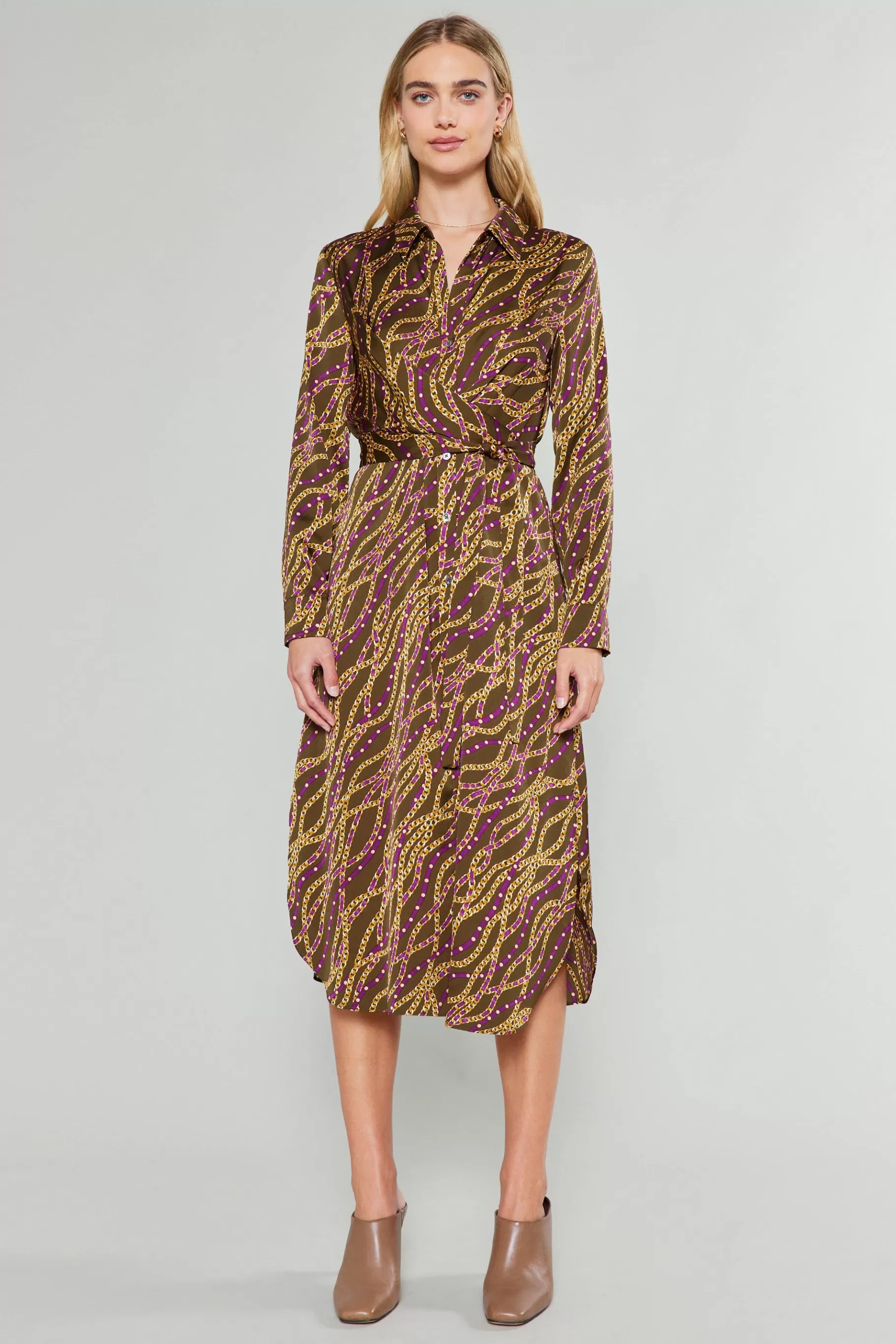Current Air Midi Dresses>Link Motif Shirt Dress OLIVEWINE