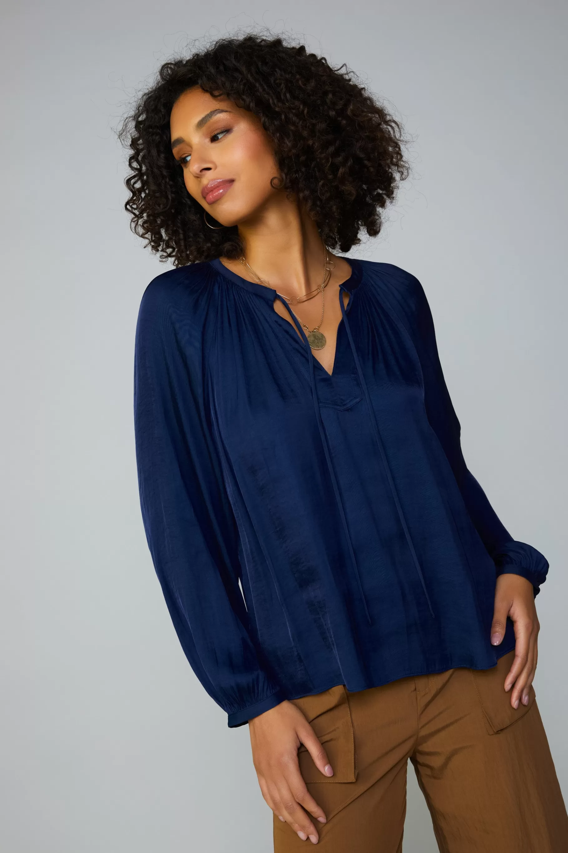 Current Air Long Sleeve Tops>Long sleeve blouse womens NAVY