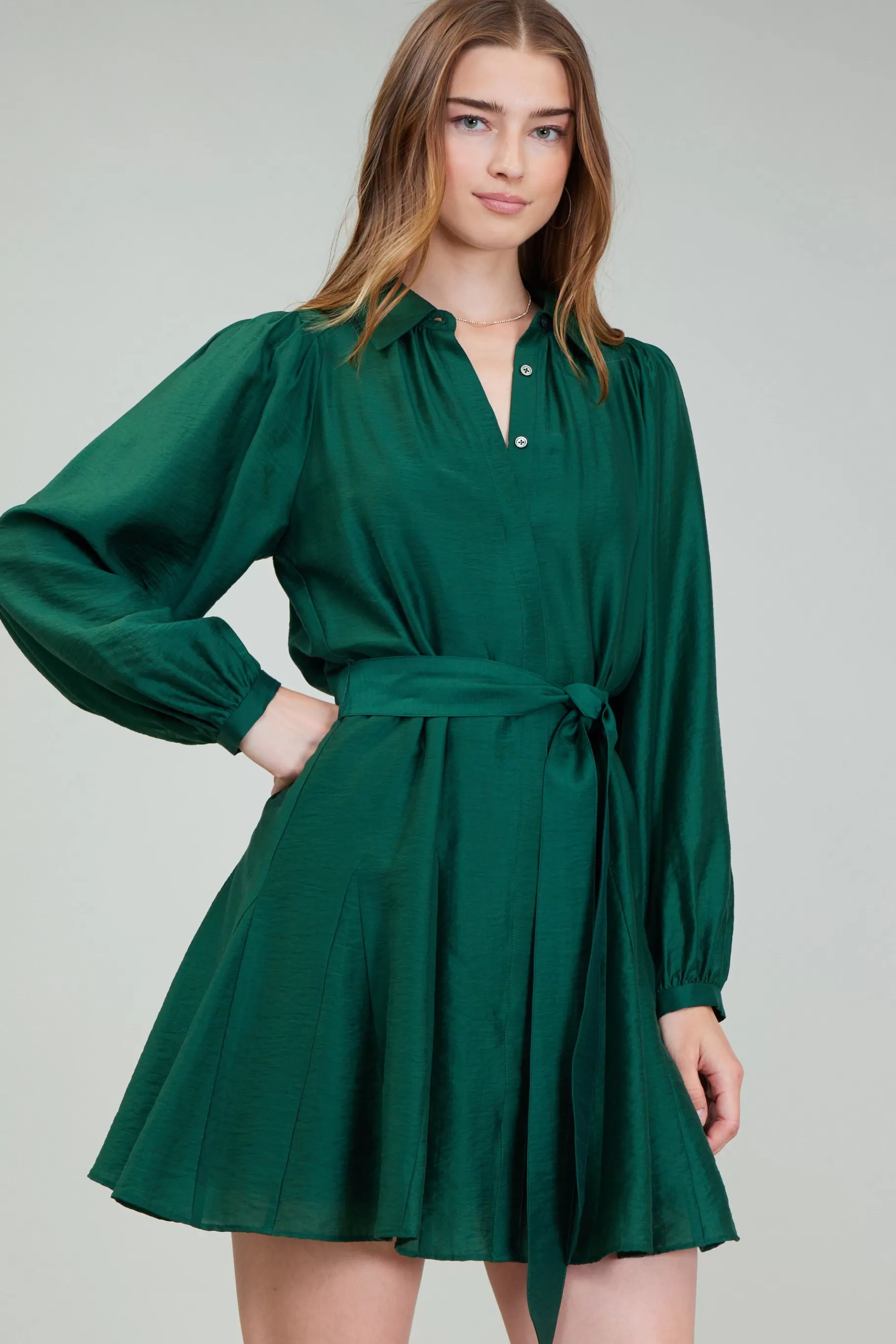 Current Air Mini Dresses>Lustrous Belted Mini Dress JEWELGREEN