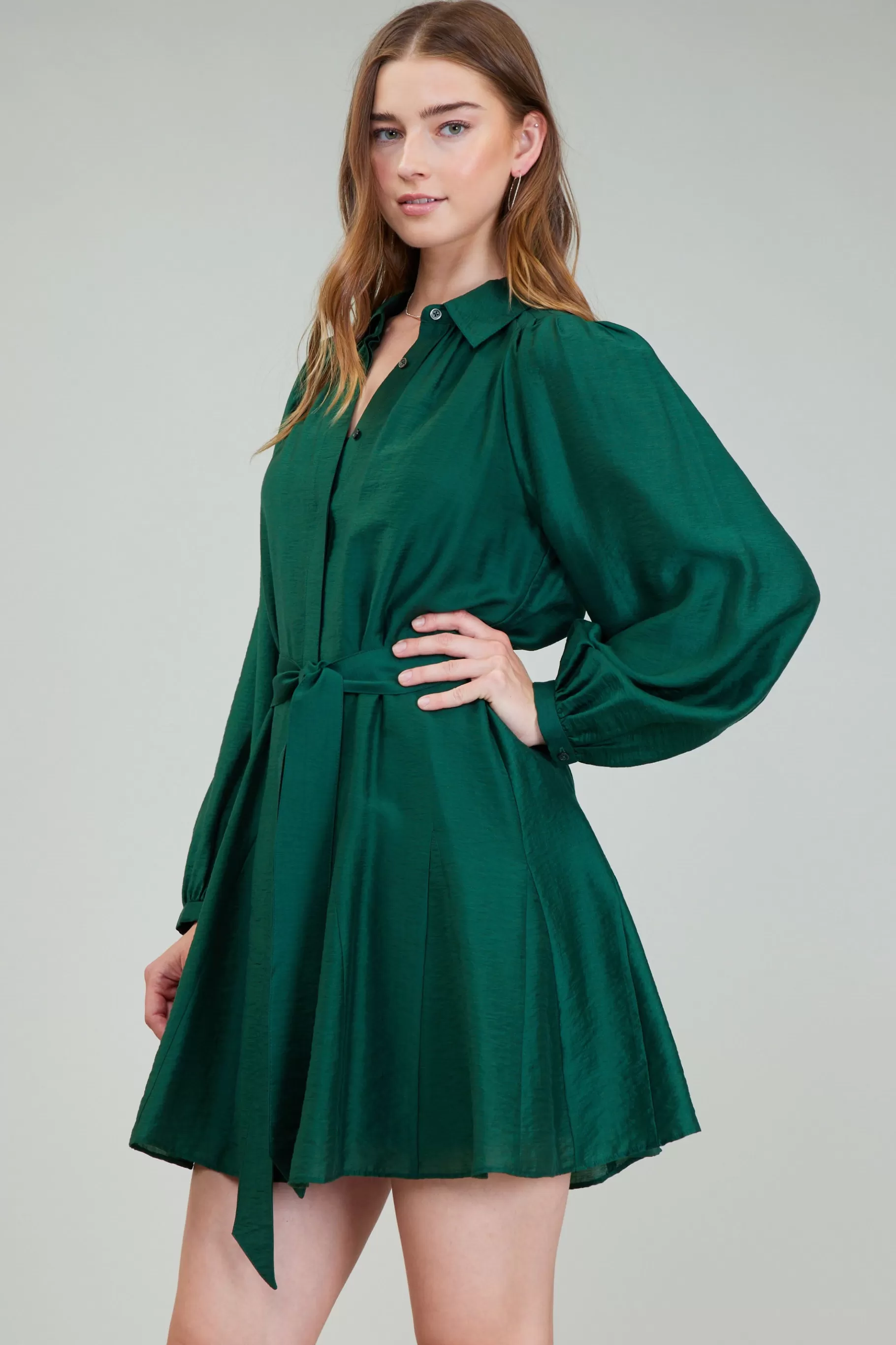 Current Air Mini Dresses>Lustrous Belted Mini Dress JEWELGREEN