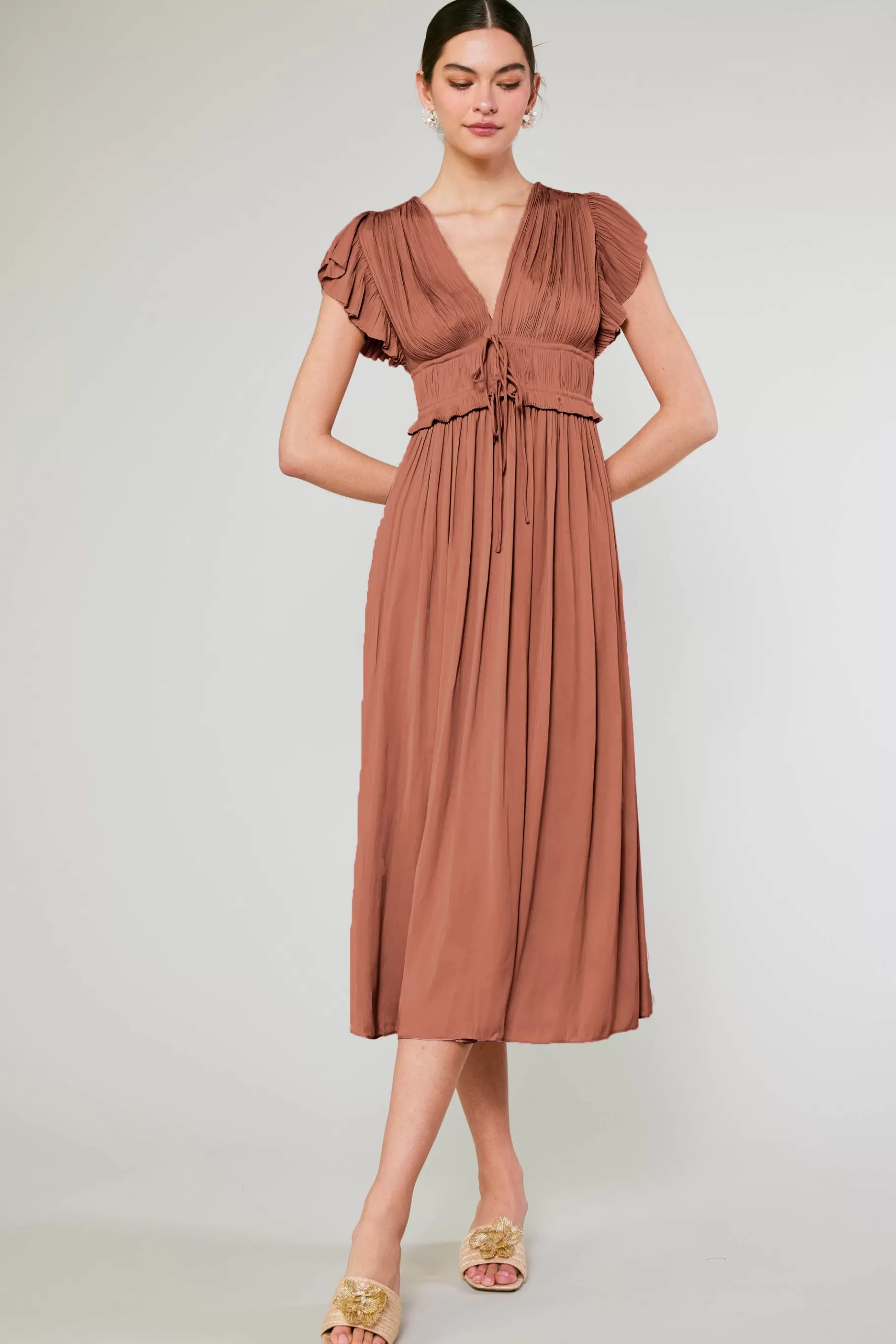 Current Air Maxi Dresses | Midi Dresses>Mara Pleated Maxi Dress CARAMEL
