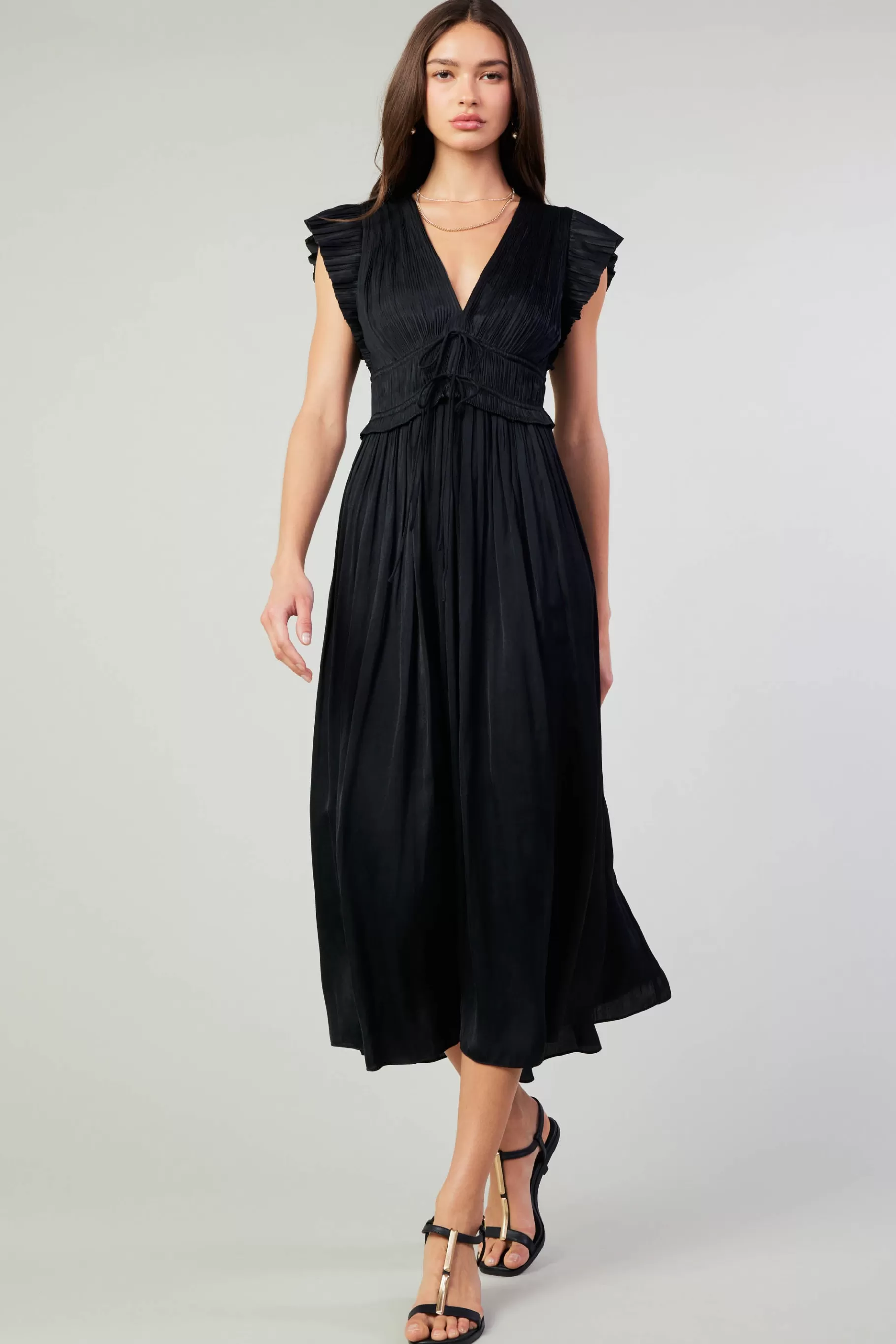 Current Air Maxi Dresses | Midi Dresses>Mara Pleated Maxi Dress BLACK