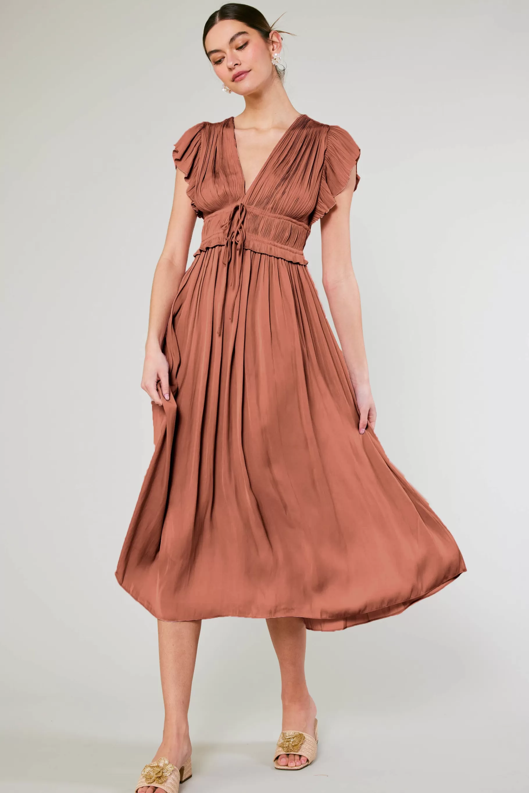 Current Air Maxi Dresses | Midi Dresses>Mara Pleated Maxi Dress CARAMEL