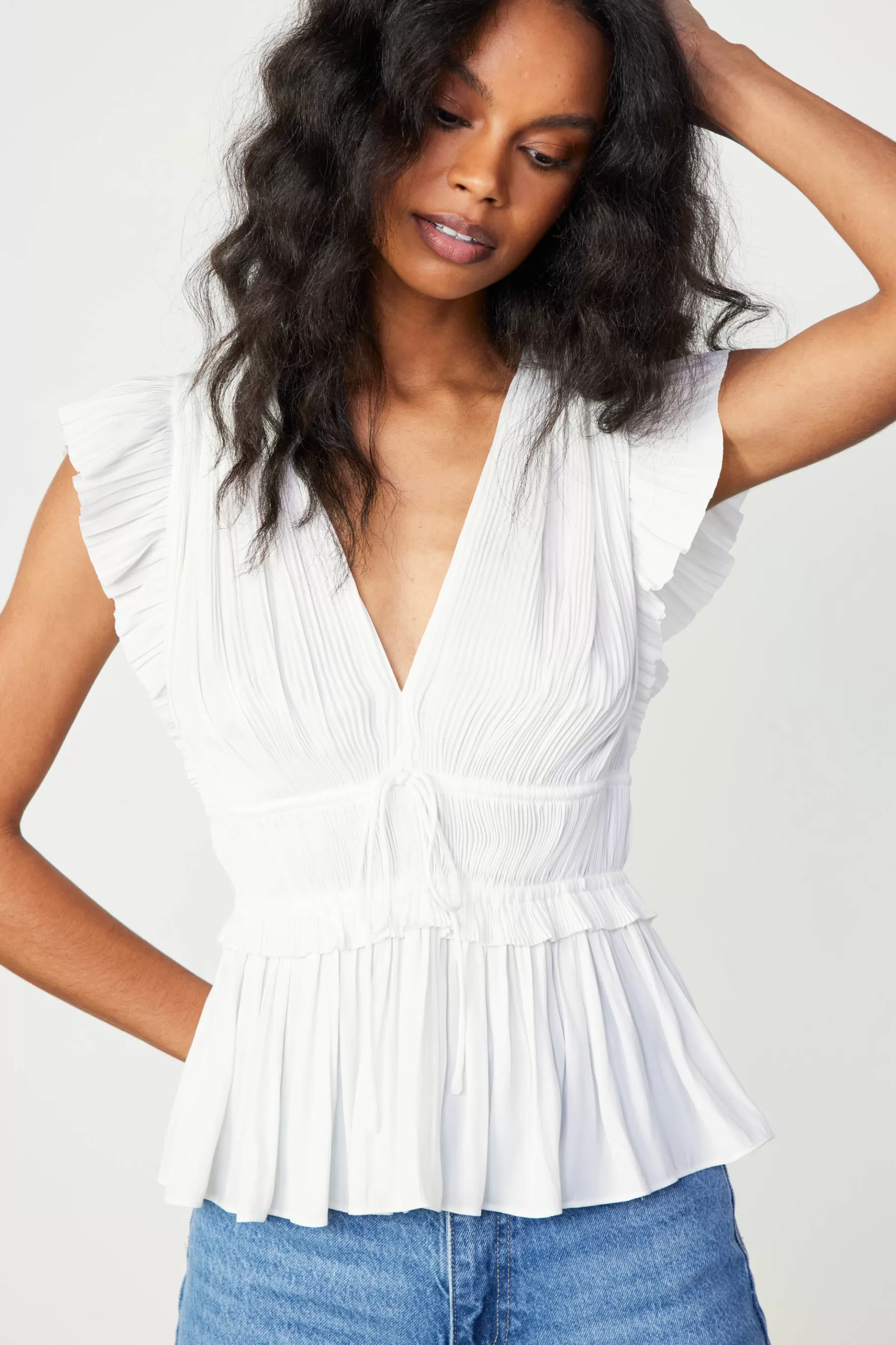 Current Air Sleeveless Tops>Mara Pleated Sleeveless Blouse OFFWHITE