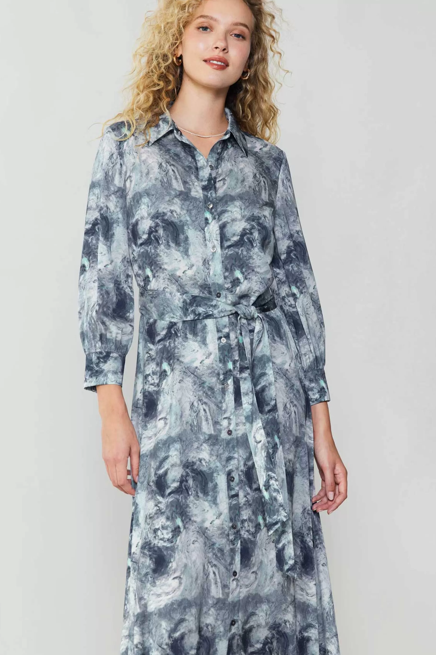 Current Air Maxi Dresses | Midi Dresses>Marbled Motif Buttondown Dress GREYMULTI