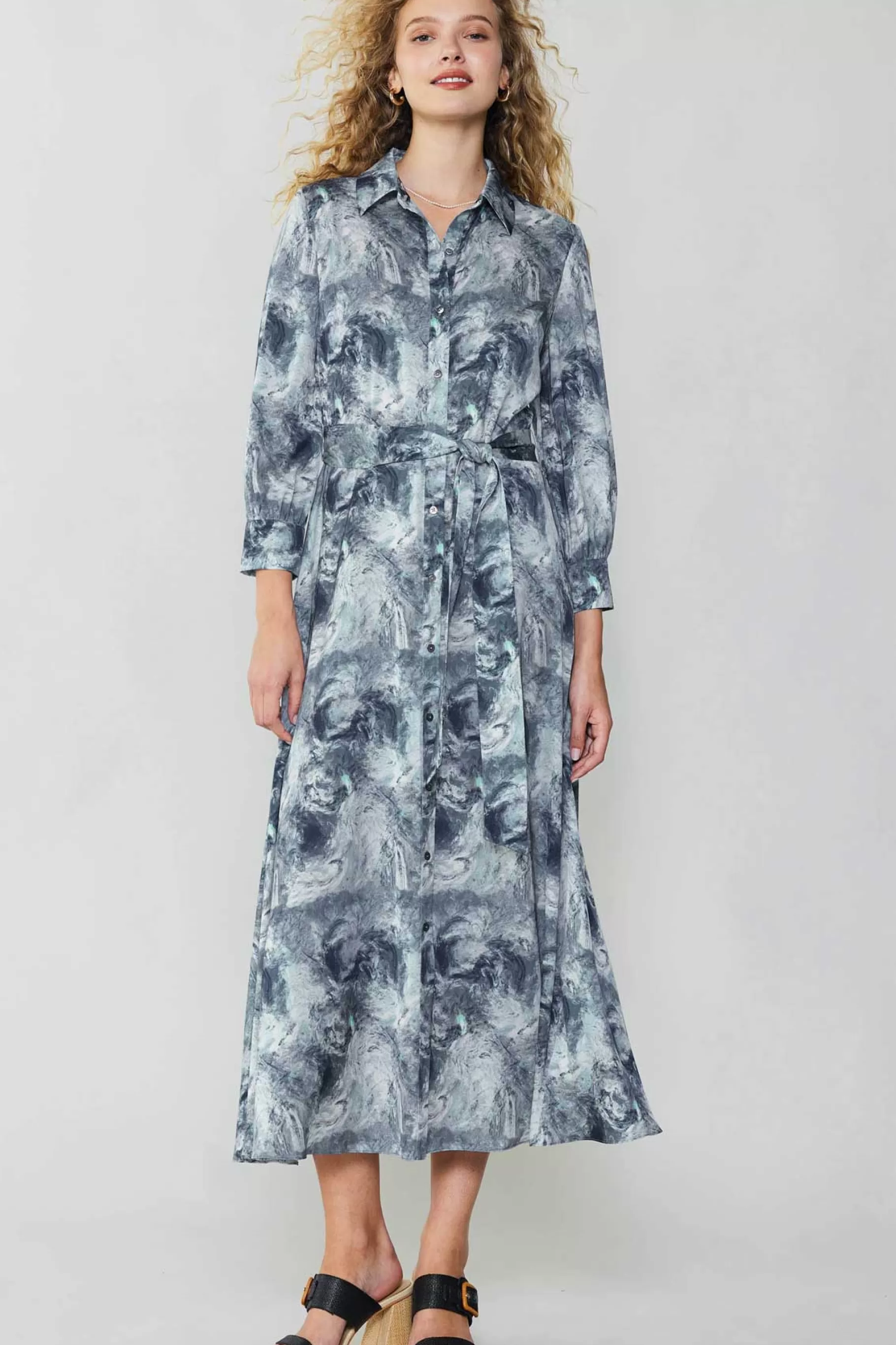 Current Air Maxi Dresses | Midi Dresses>Marbled Motif Buttondown Dress GREYMULTI