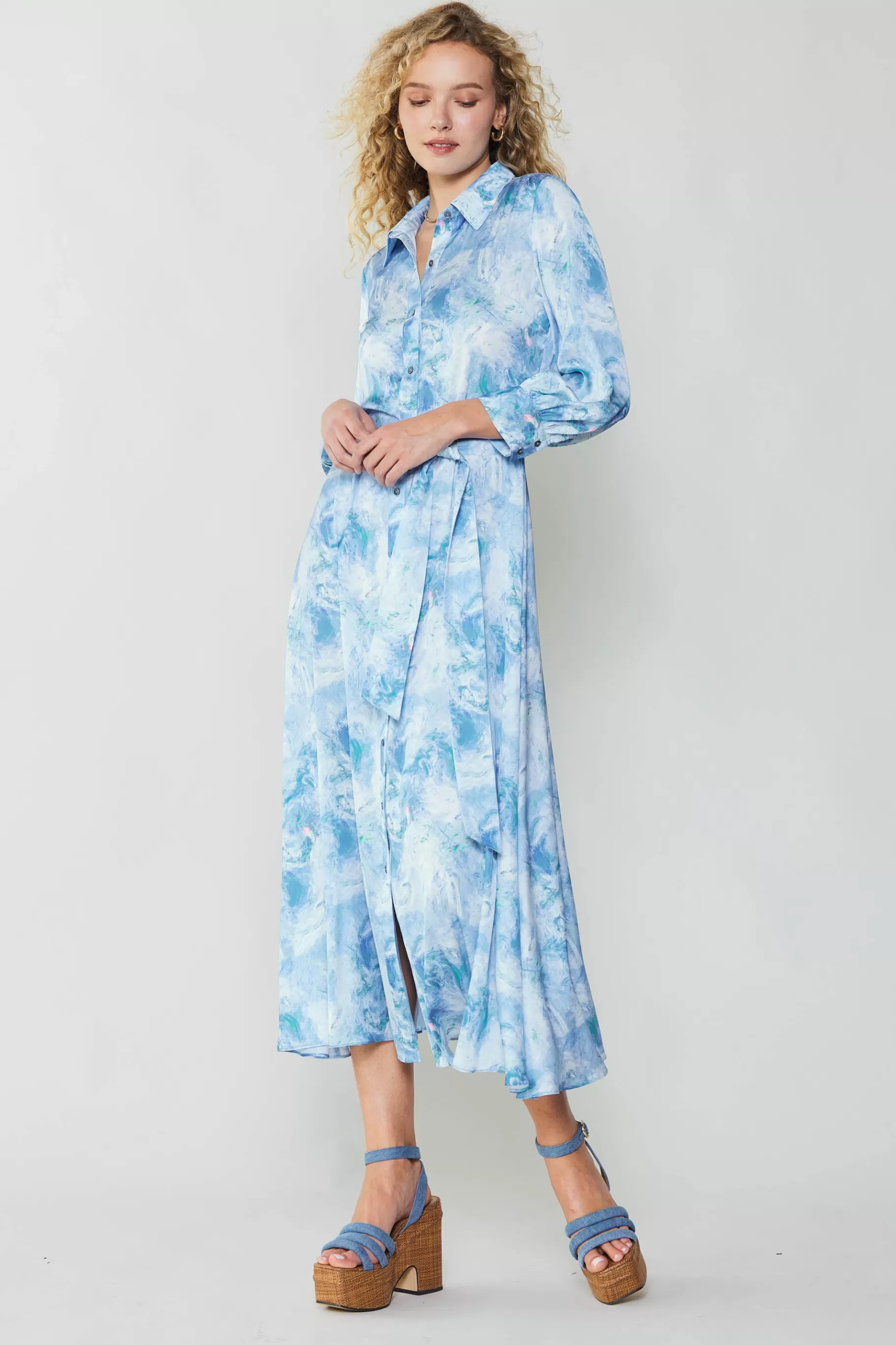 Current Air Maxi Dresses | Midi Dresses>Marbled Motif Buttondown Dress BLUEMULTI