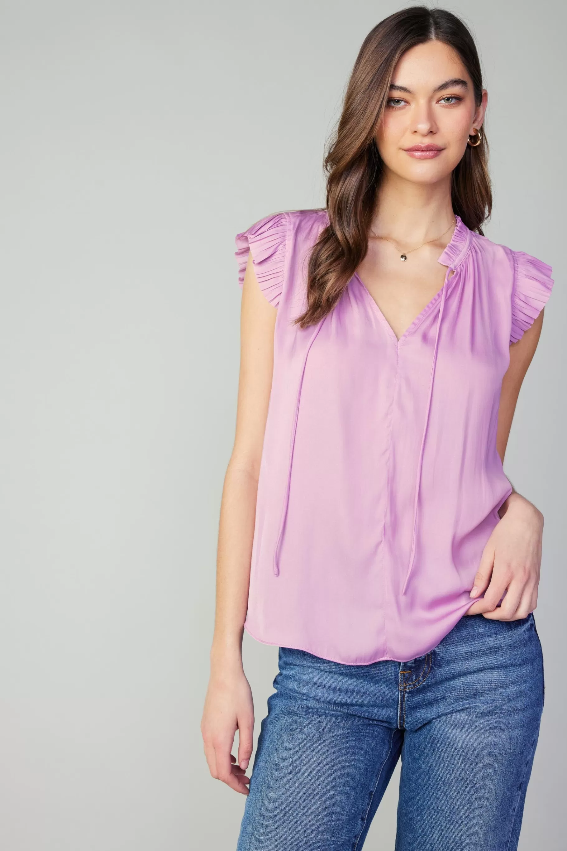 Current Air Sleeveless Tops | Short Sleeve Tops>Margot Pleated Sleeve Blouse PASTELPINK