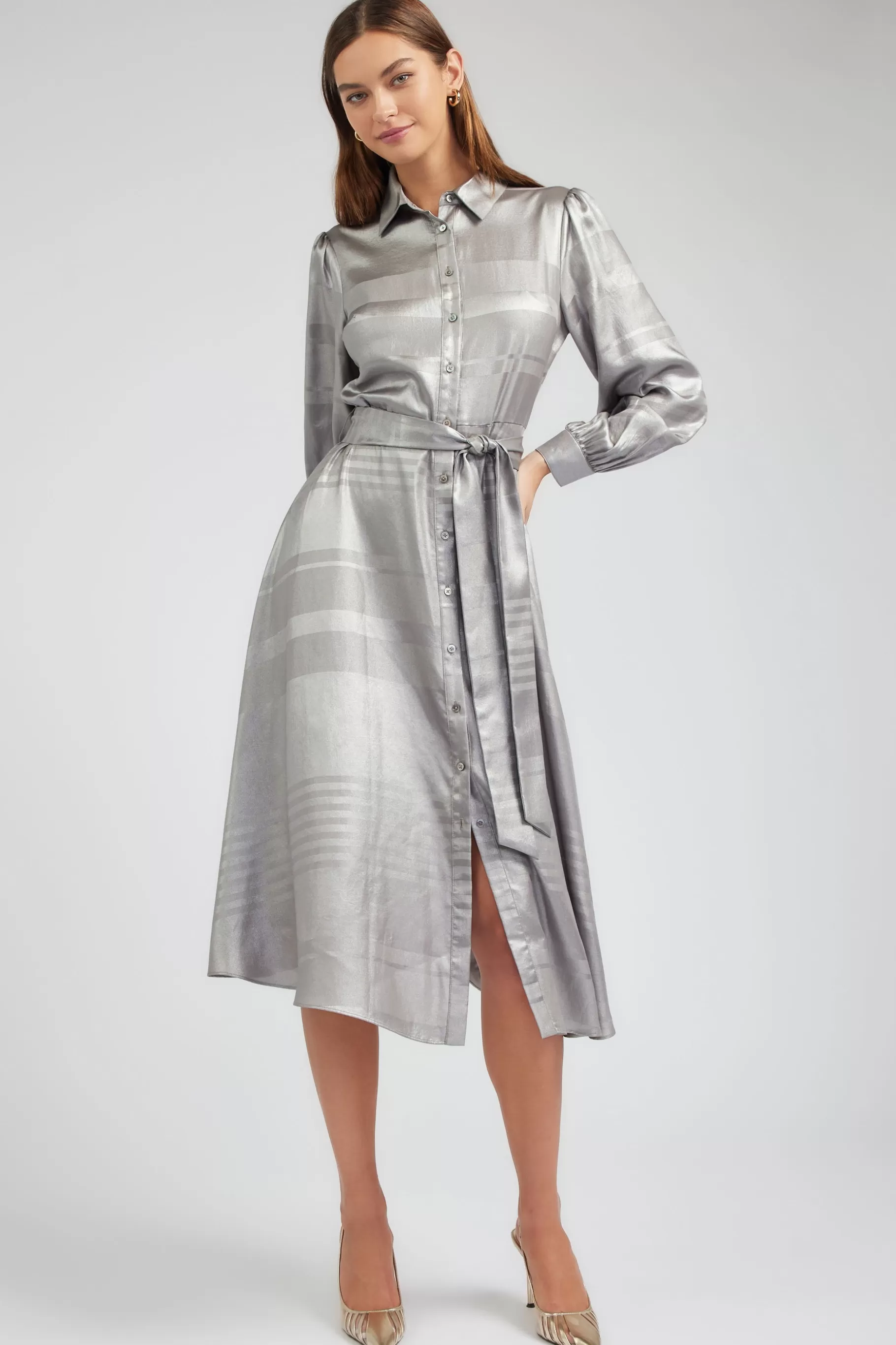 Current Air Maxi Dresses | Midi Dresses>Metallic Buttondown Dress SILVER