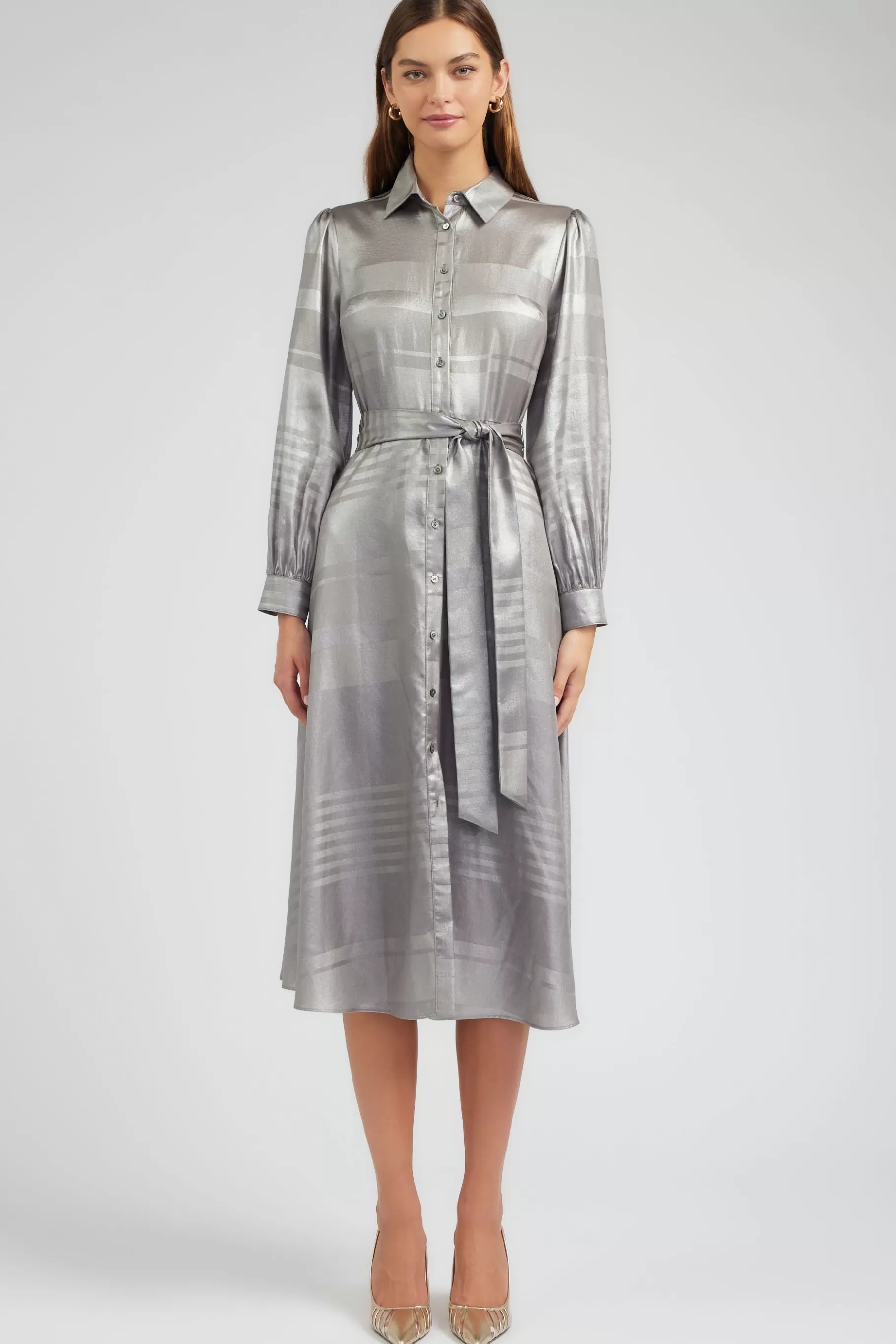 Current Air Maxi Dresses | Midi Dresses>Metallic Buttondown Dress SILVER