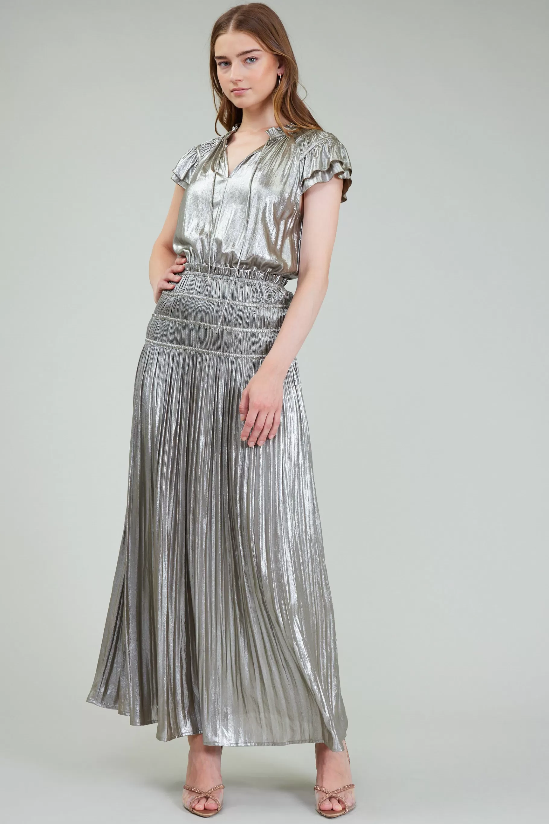 Current Air Maxi Dresses>Metallic Maxi Dress OLIVESILVER