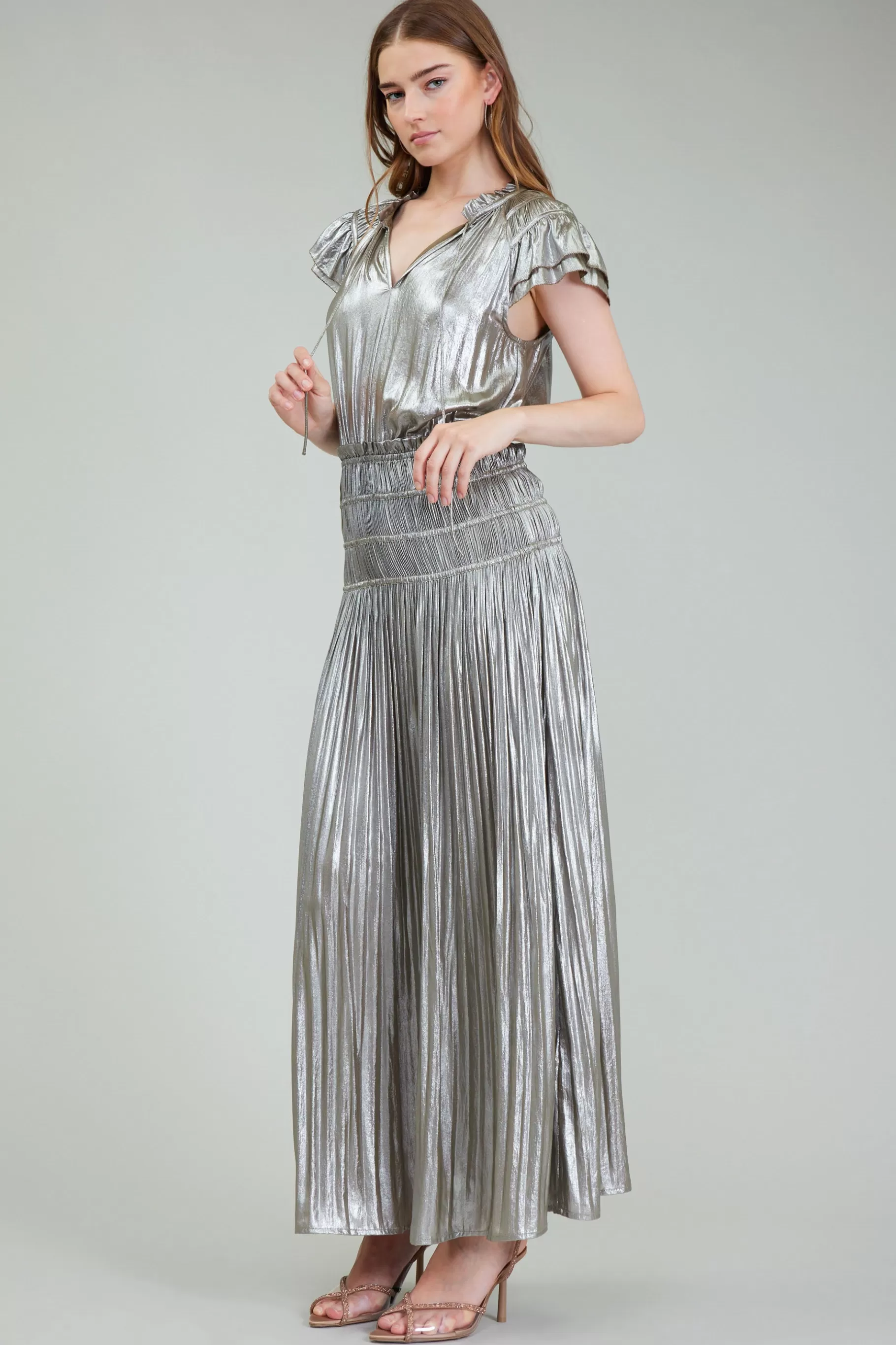 Current Air Maxi Dresses>Metallic Maxi Dress OLIVESILVER