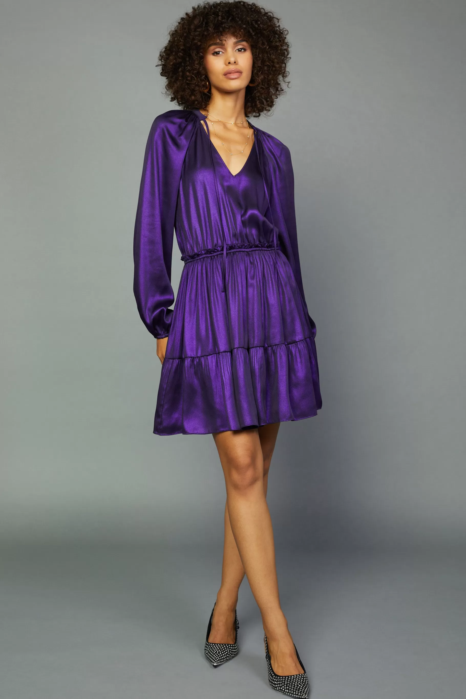 Current Air Mini Dresses>Metallic Purple Mini Dress LAPISPURPLE