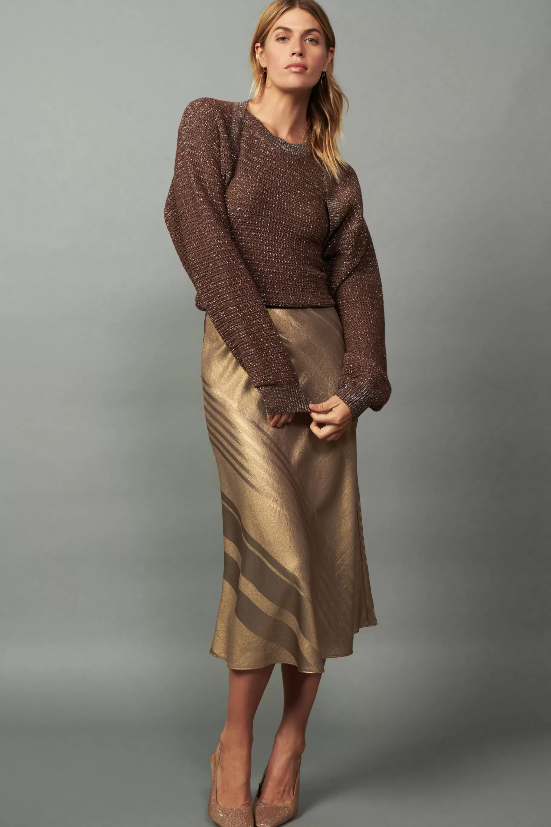 Current Air Knitwear | Coats & Jackets>Metallic Sweater Shrug Set METALLICBROWN