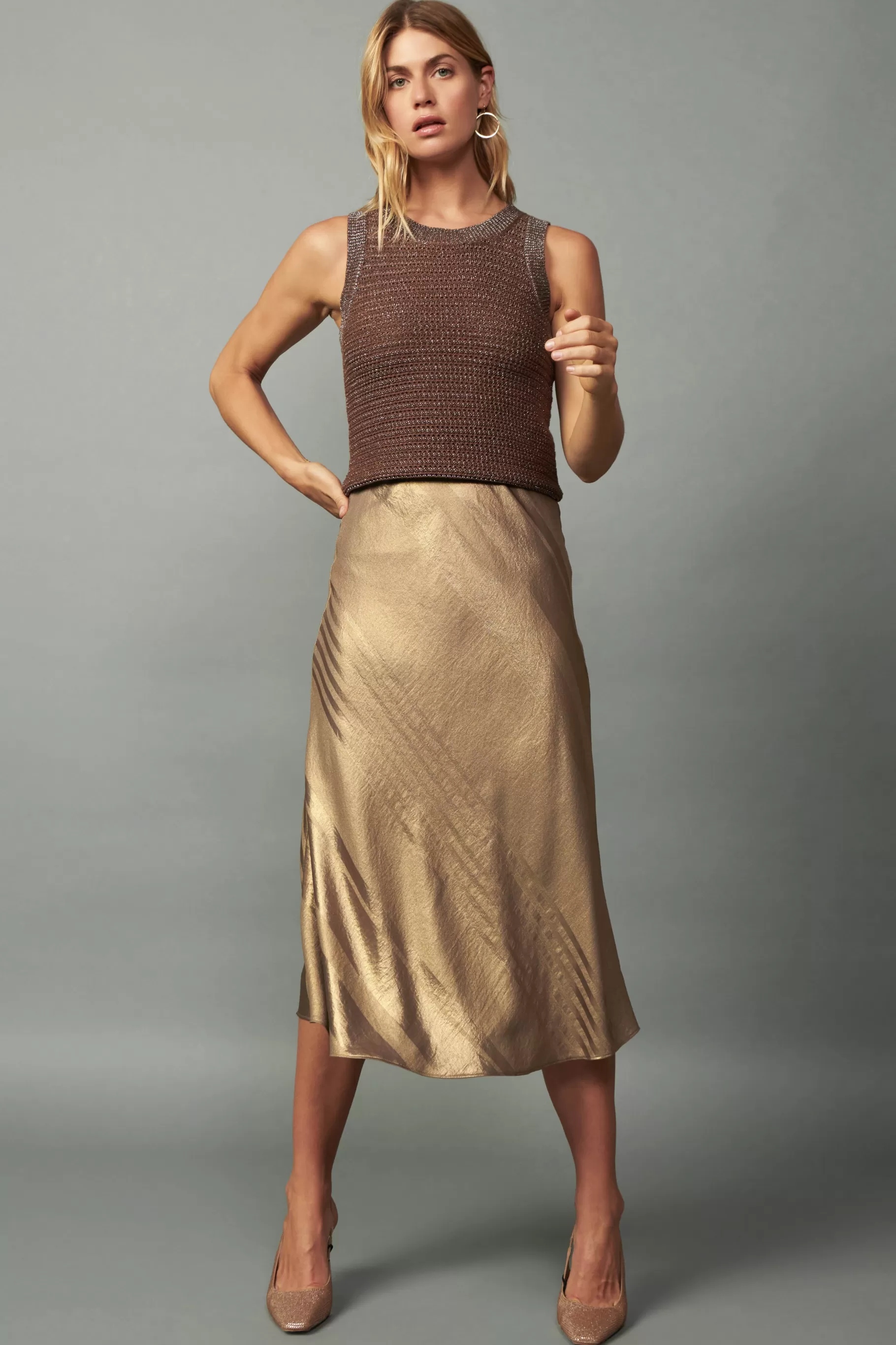 Current Air Knitwear | Coats & Jackets>Metallic Sweater Shrug Set METALLICBROWN