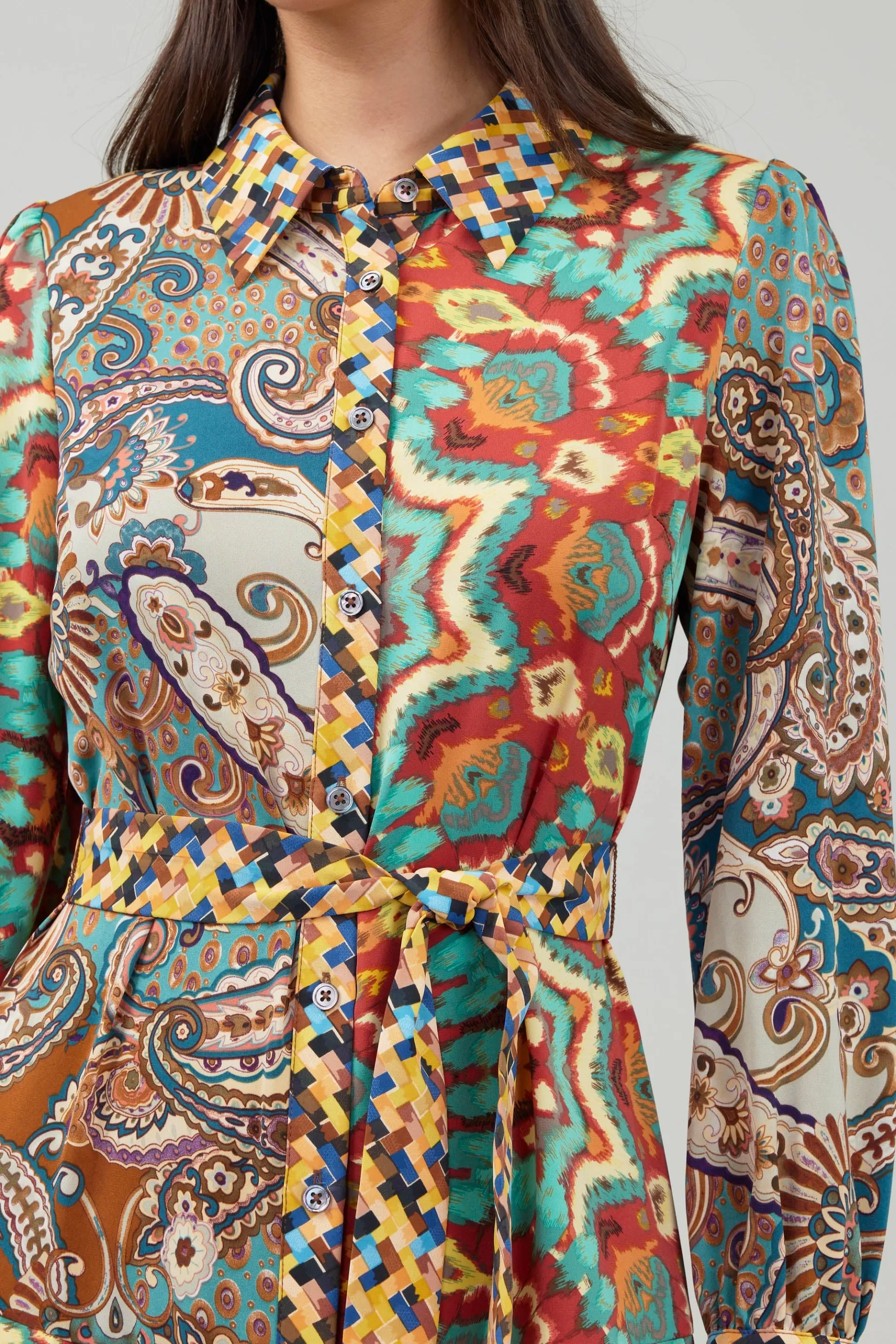Current Air Midi Dresses>Mixed Print Shirt Dress MLT