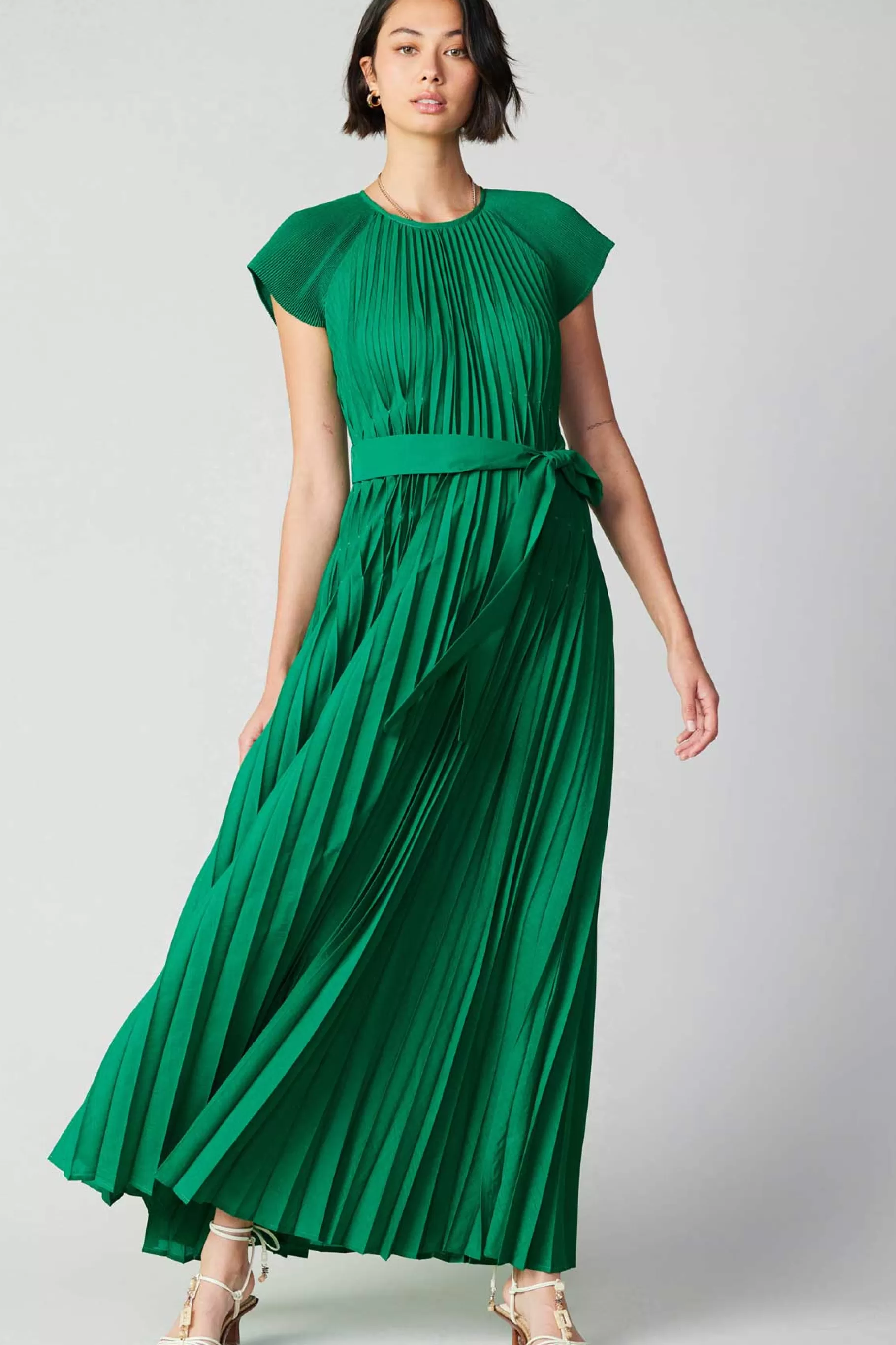 Current Air Maxi Dresses>Mona Pleated Maxi Dress GREEN