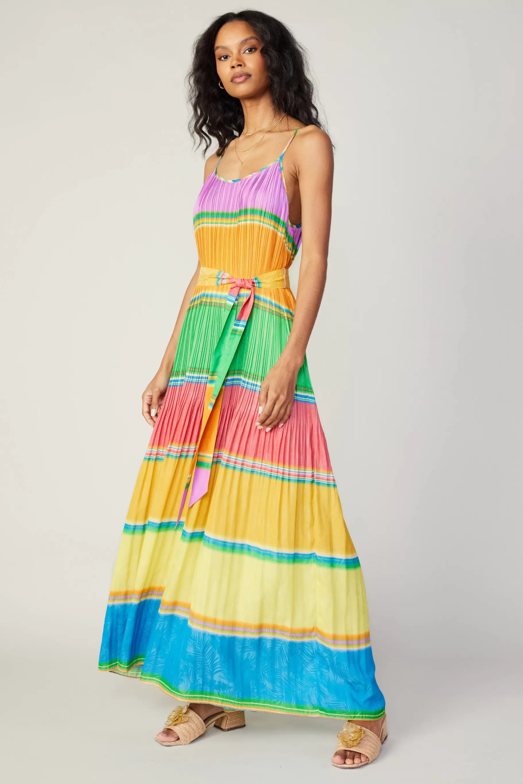 Current Air Maxi Dresses | Midi Dresses>Multicolored Pleated Cami Dress RAINBOW