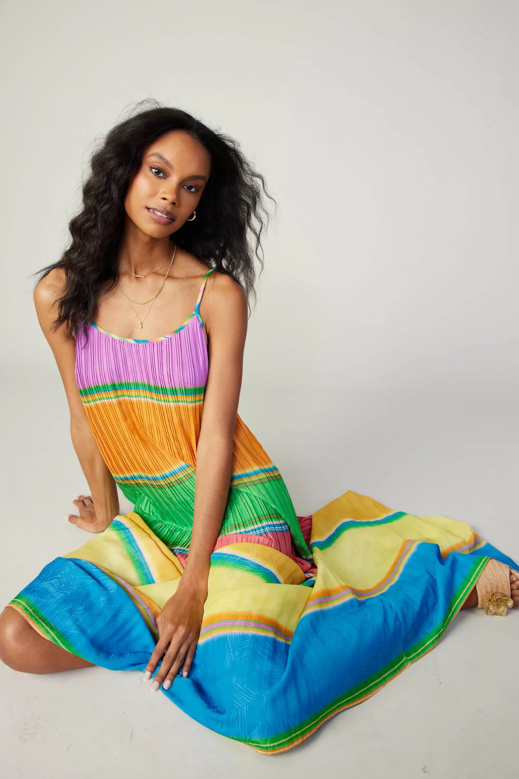 Current Air Maxi Dresses | Midi Dresses>Multicolored Pleated Cami Dress RAINBOW