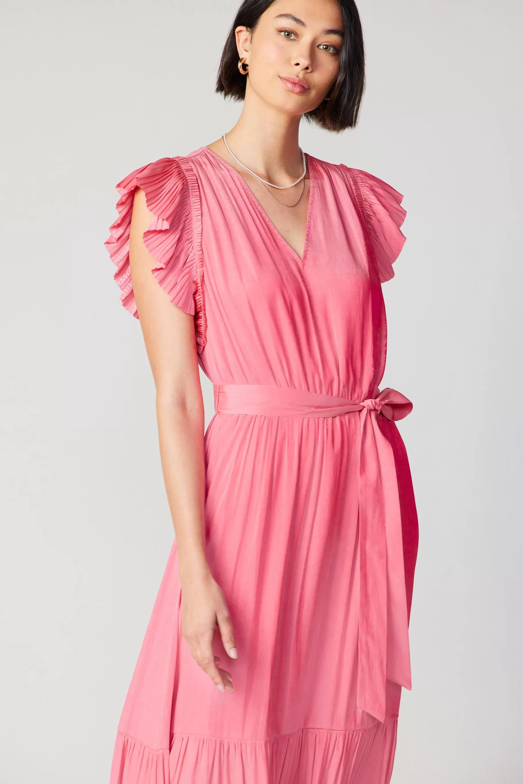 Current Air Midi Dresses>Natalia Flutter Sleeve Dress BRINKPINK