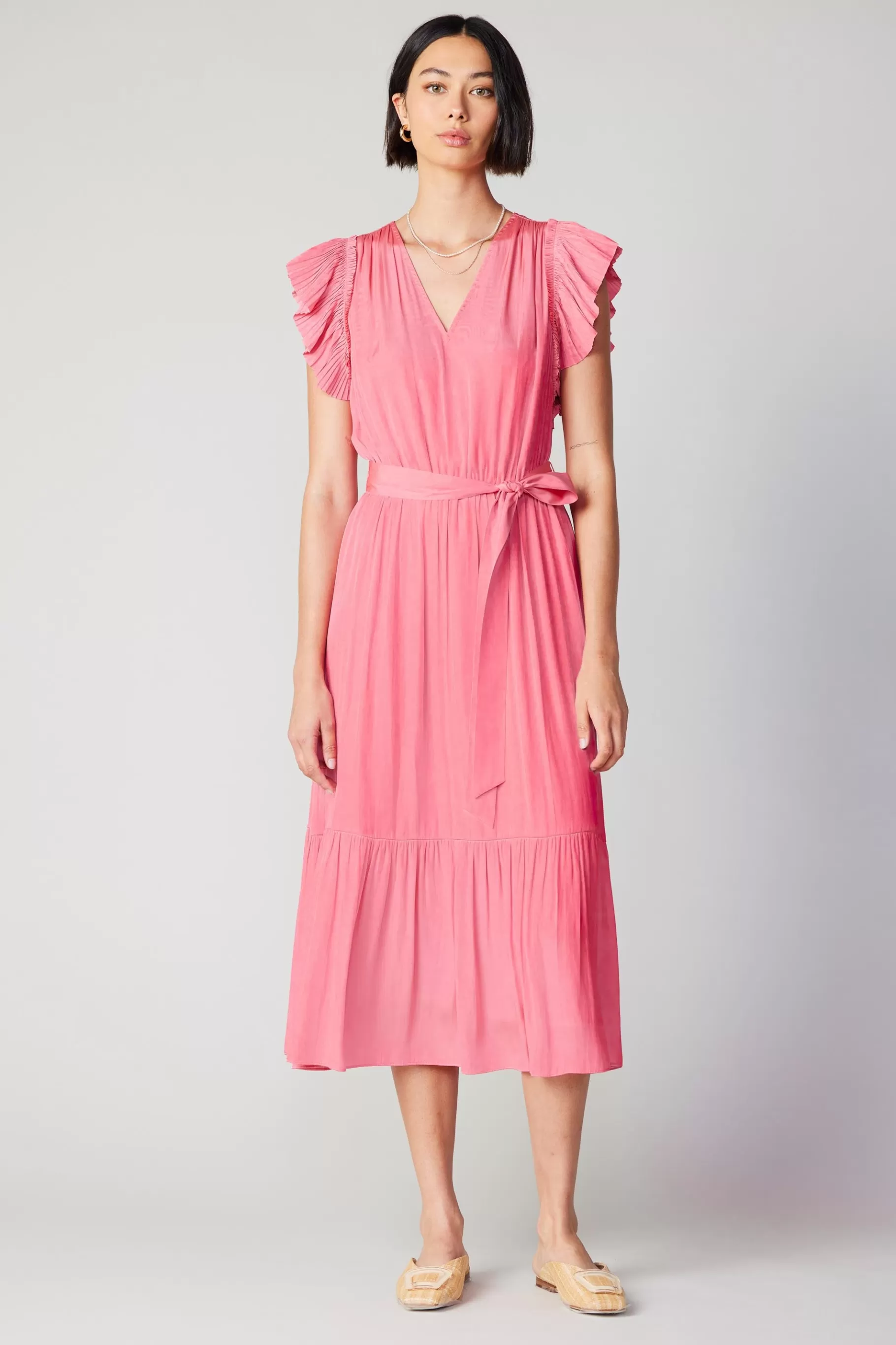 Current Air Midi Dresses>Natalia Flutter Sleeve Dress BRINKPINK