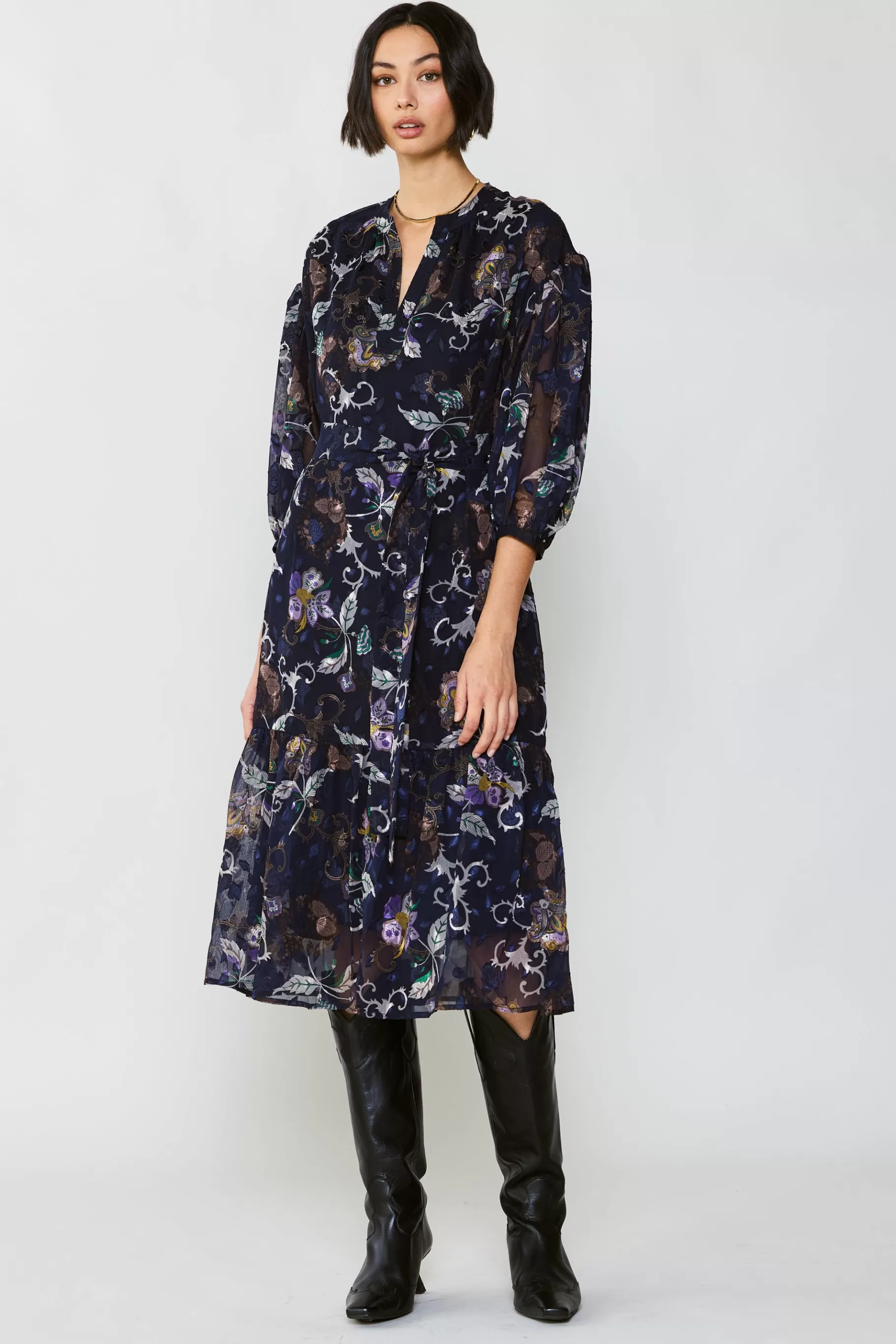 Current Air Midi Dresses>Navy Floral Midi Dress FLORALNAVY