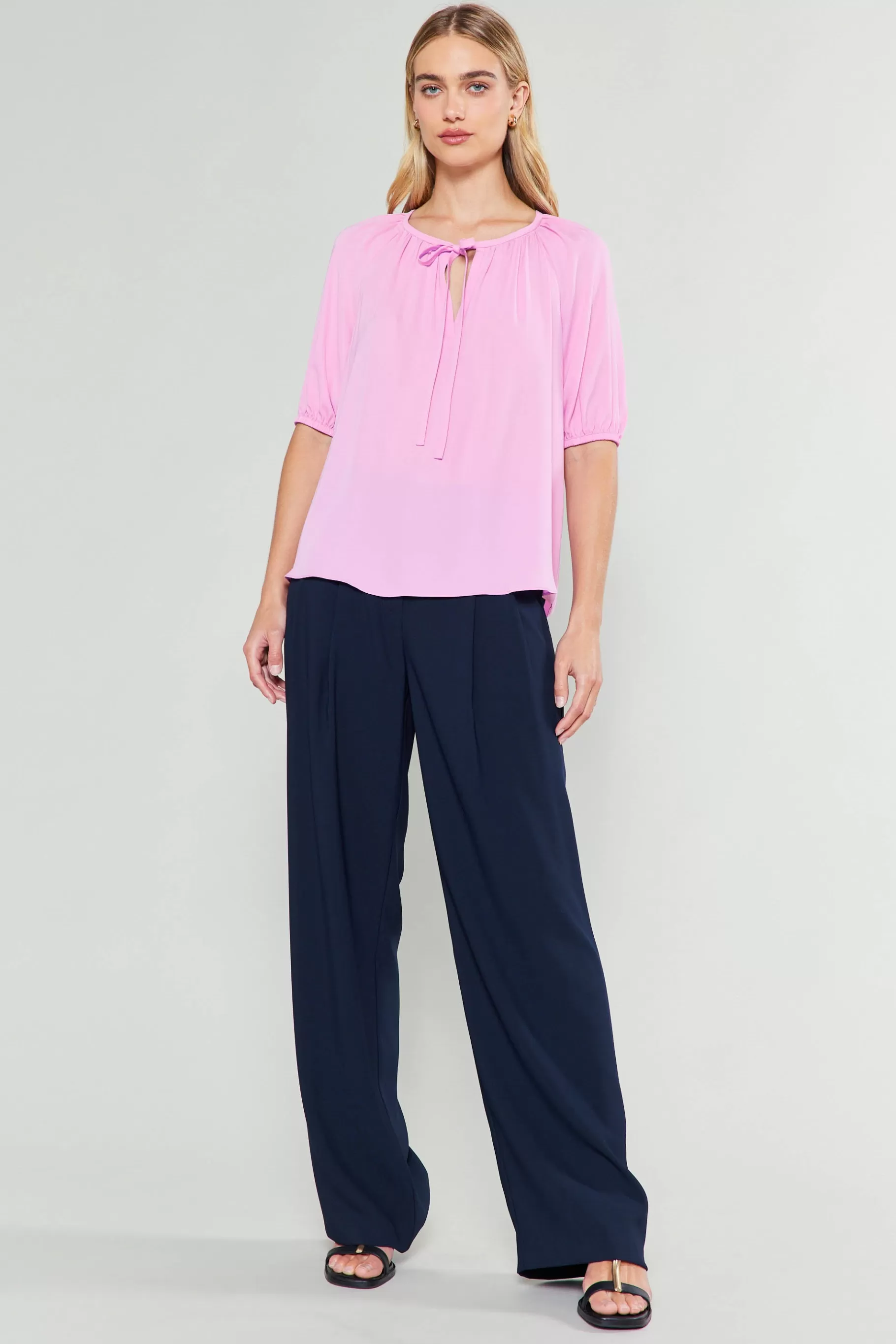 Current Air Short Sleeve Tops>Neck Tie Detailed Blouse ORCHID