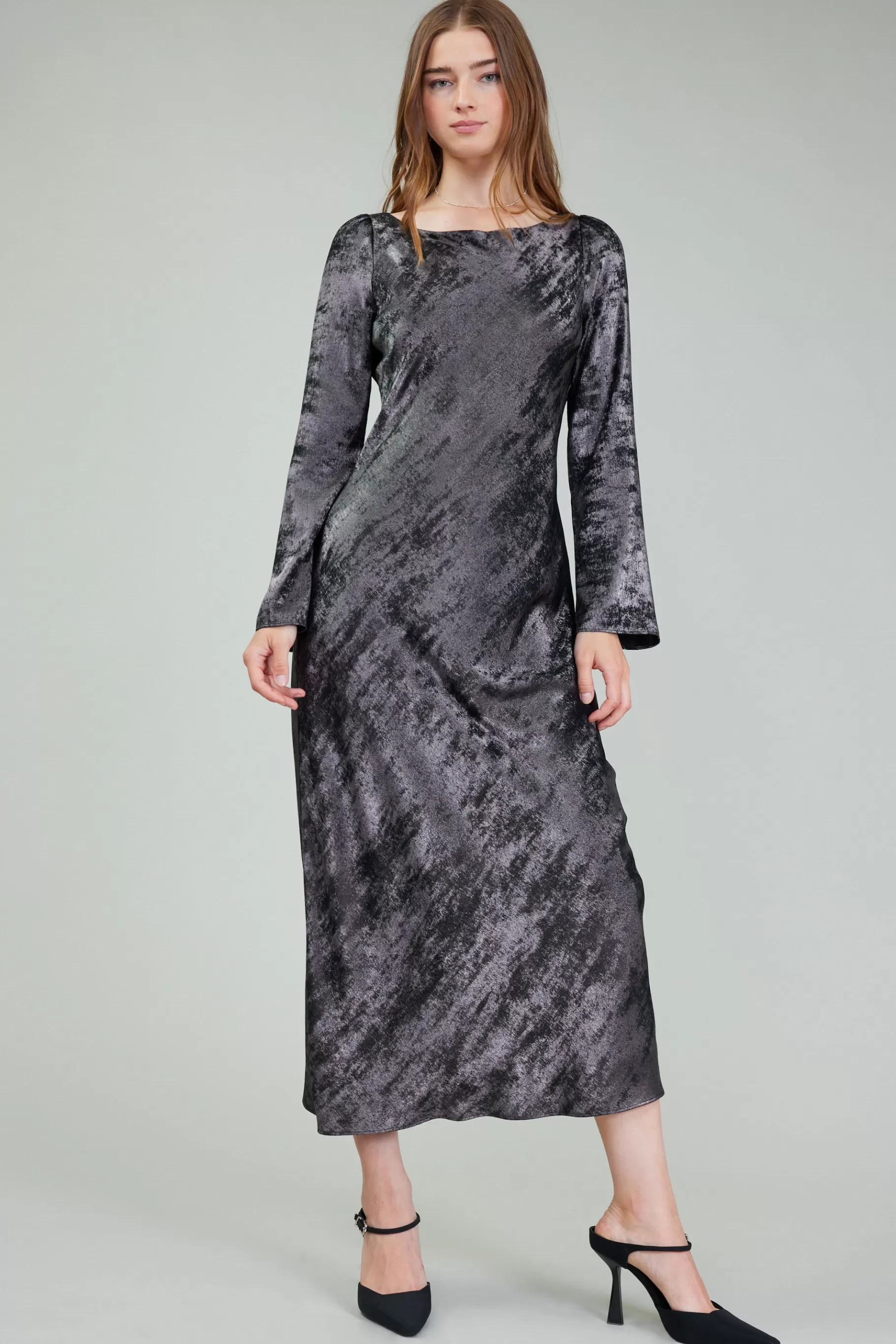 Current Air Maxi Dresses | Midi Dresses>Opalescent Textured Maxi Dress PLUMGUNMETAL