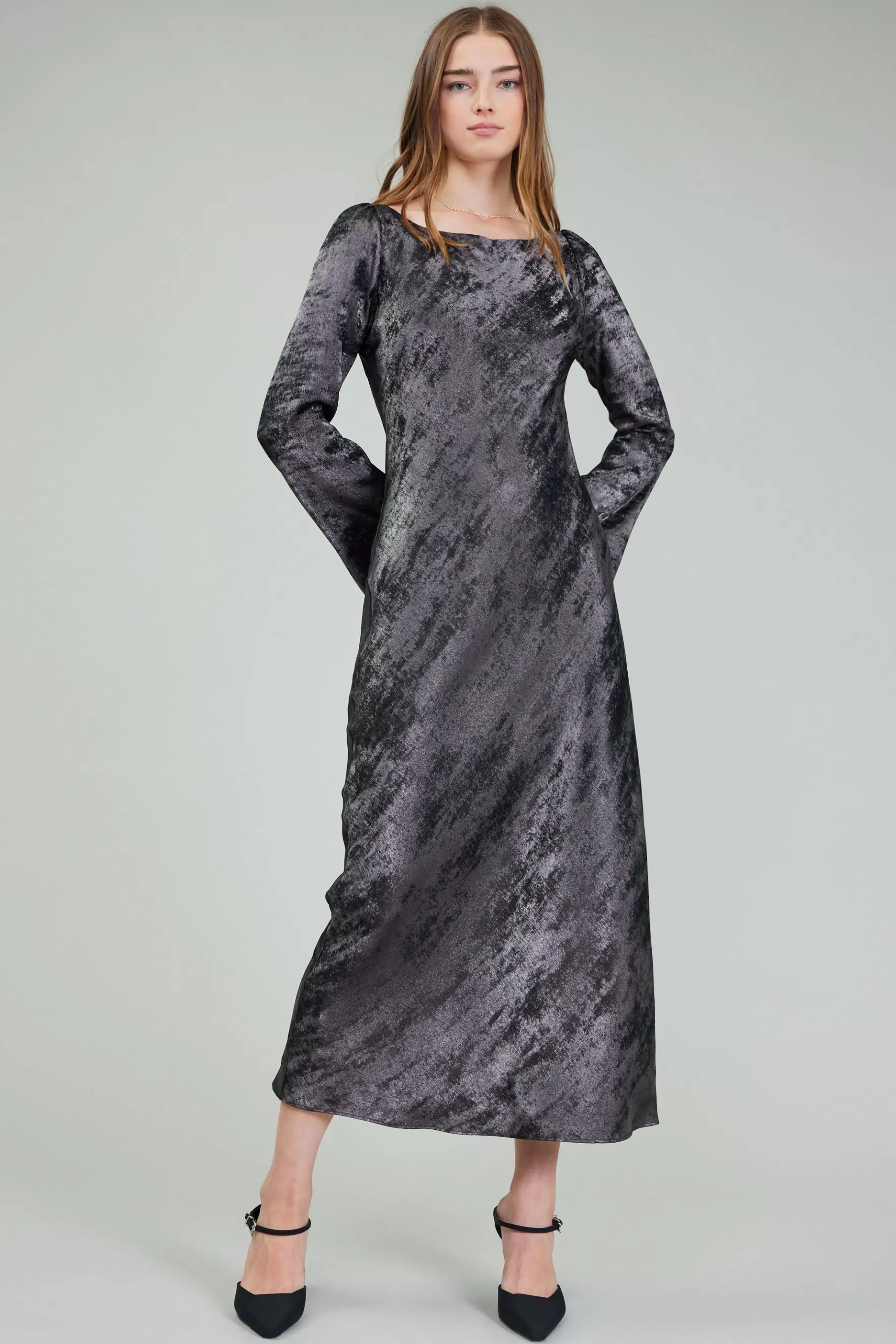 Current Air Maxi Dresses | Midi Dresses>Opalescent Textured Maxi Dress PLUMGUNMETAL