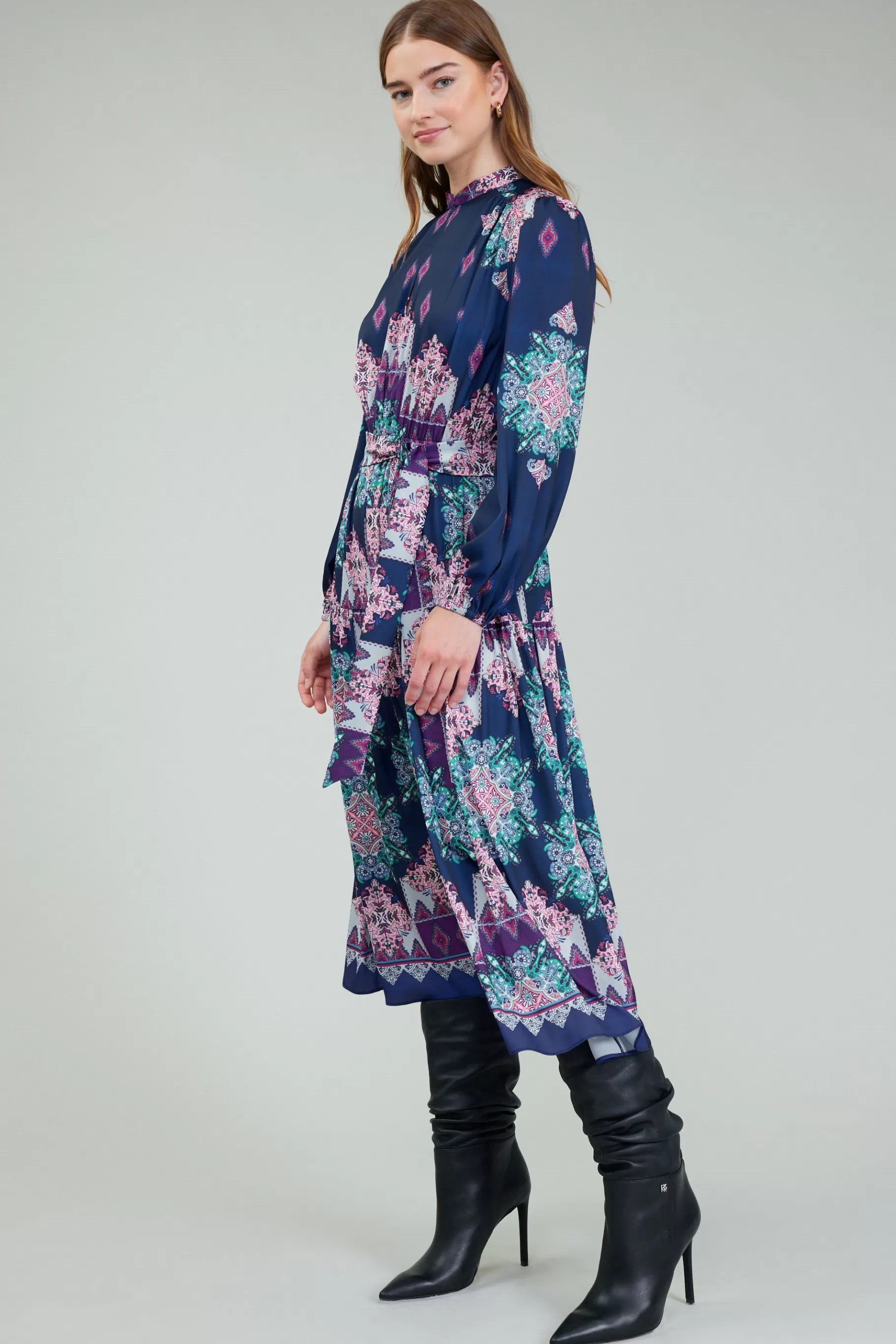 Current Air Midi Dresses>Ornate Border Printed Midi Dress MLT