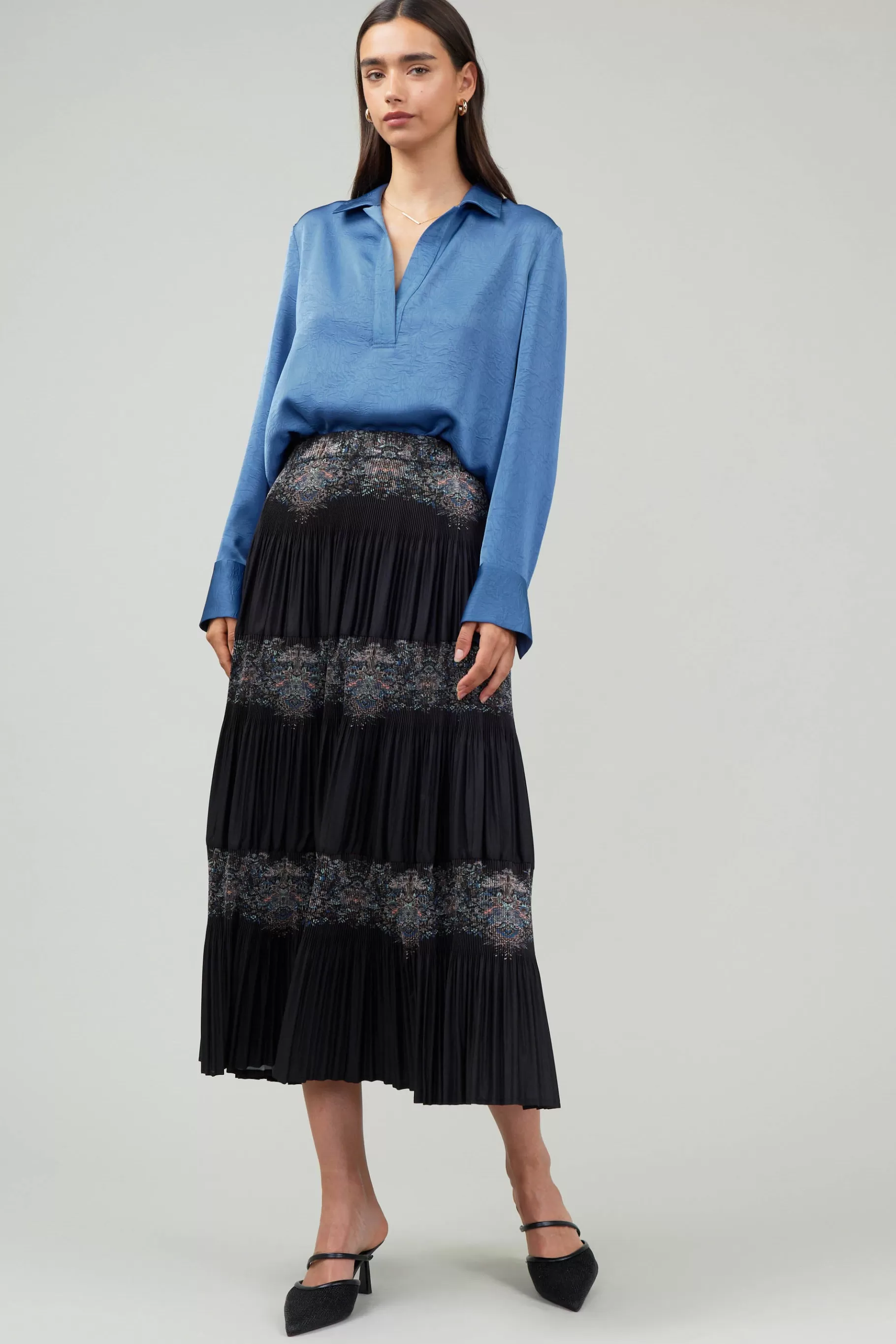 Current Air Skirts>Ornate Motif Midi Skirt BLACKTAUPEMLT