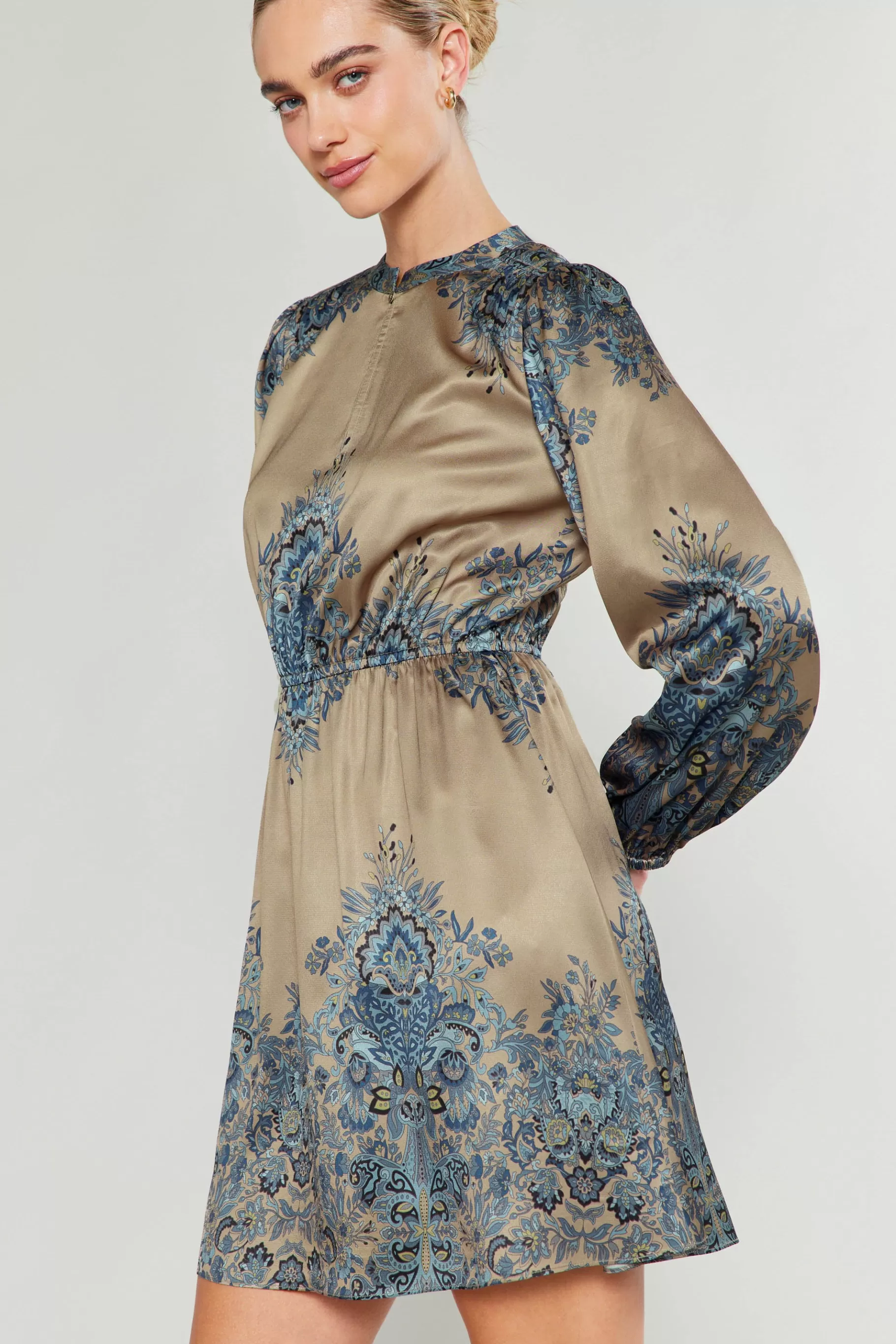 Current Air Mini Dresses>Ornate Motif Mini Dress TAUPEBLUEMLT
