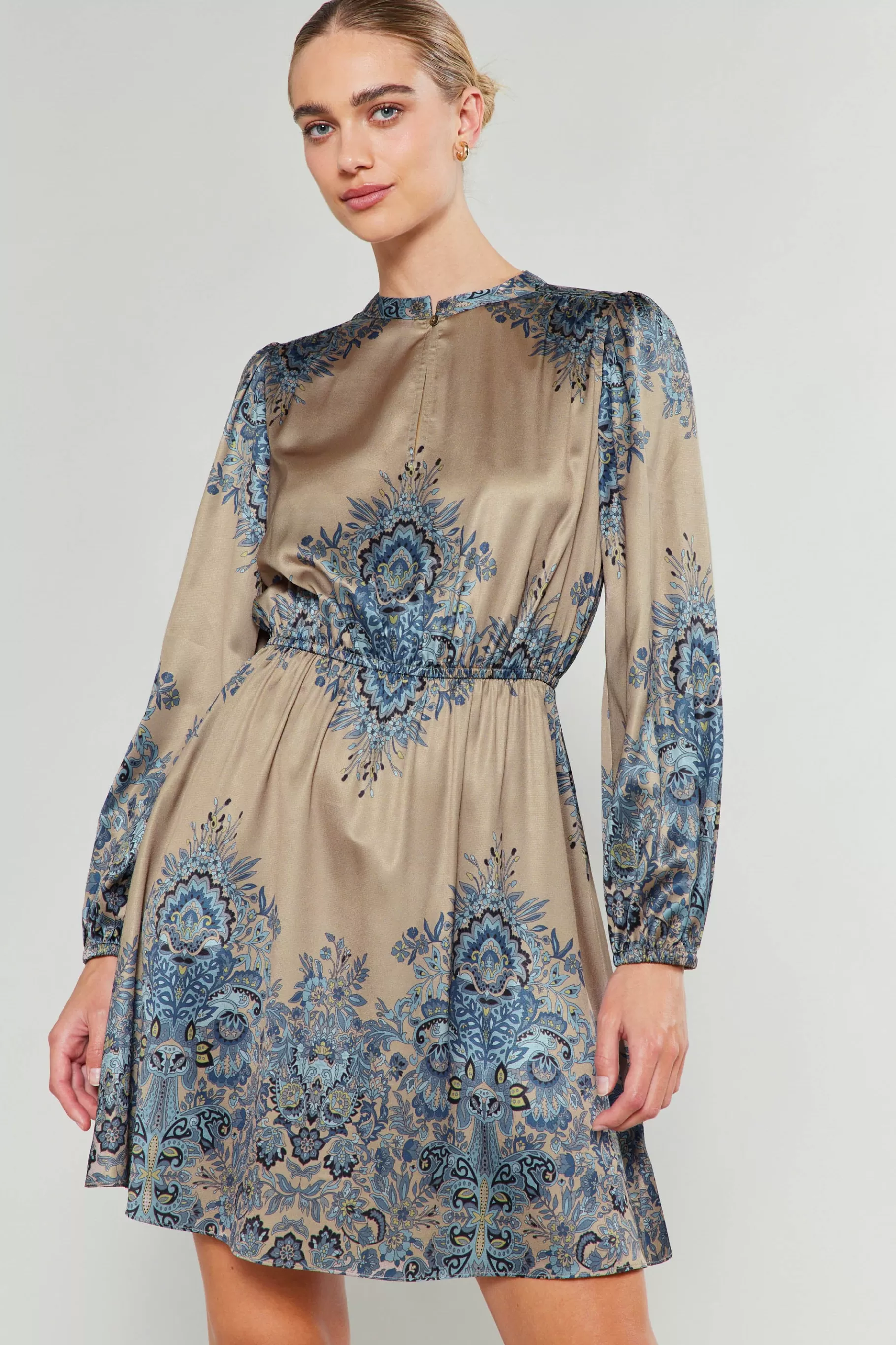 Current Air Mini Dresses>Ornate Motif Mini Dress TAUPEBLUEMLT